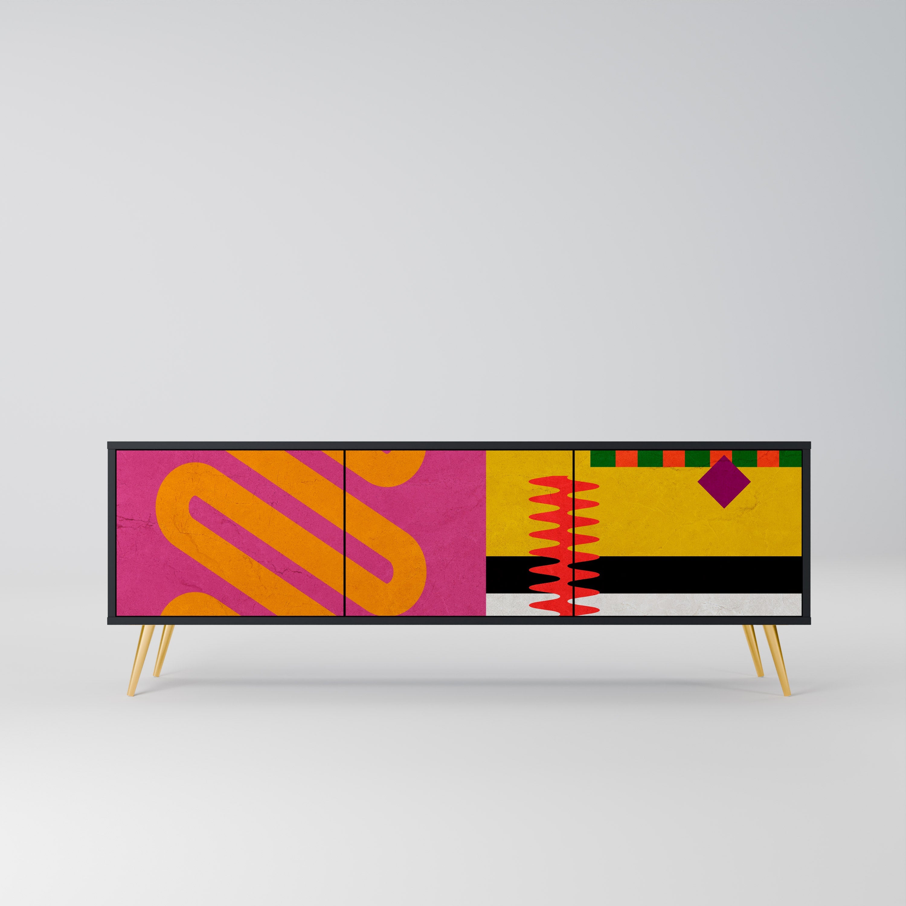 VIVID ART Móvel de TV com 3 Portas em Acabamento Preto