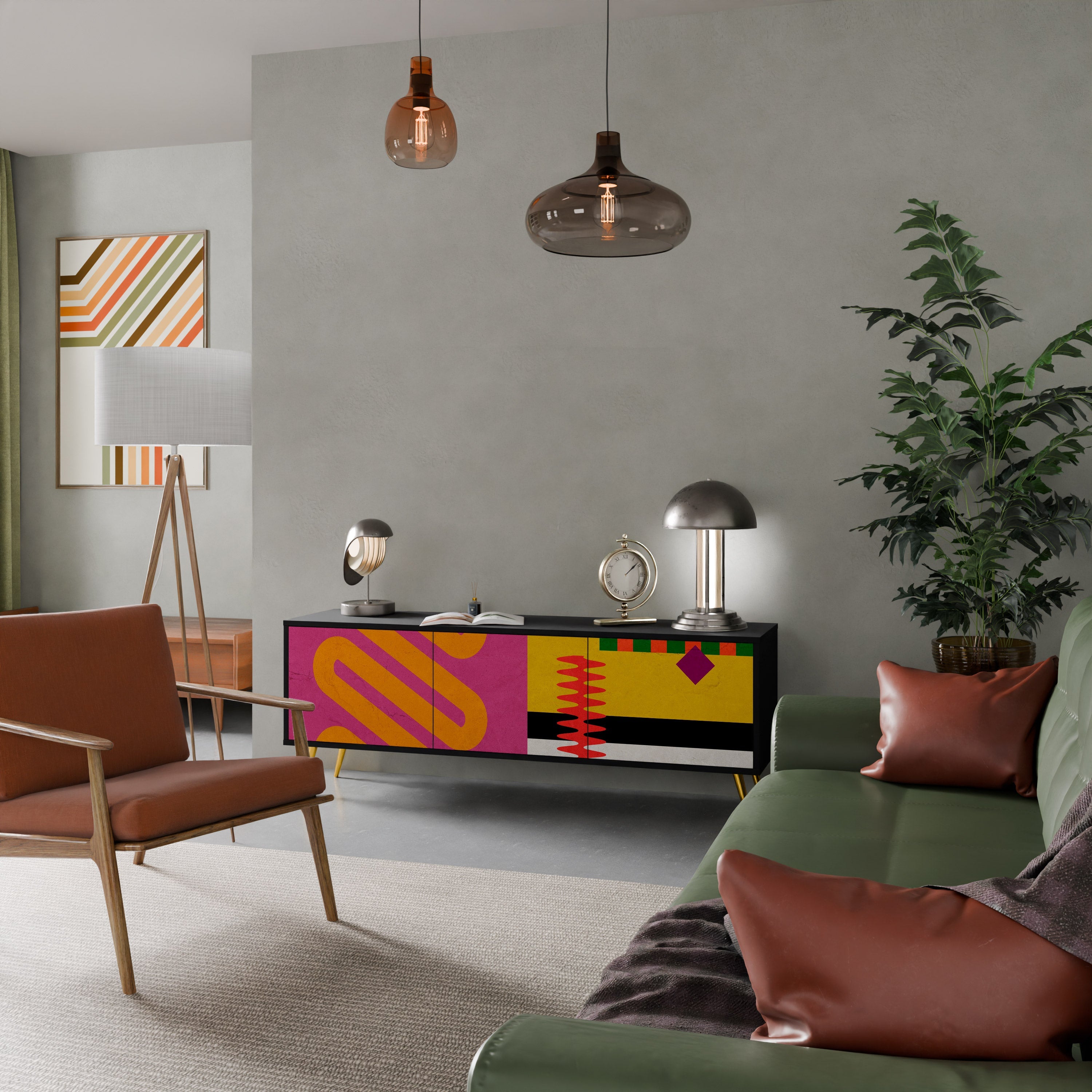 VIVID ART 3-Door TV Stand in Black Finish