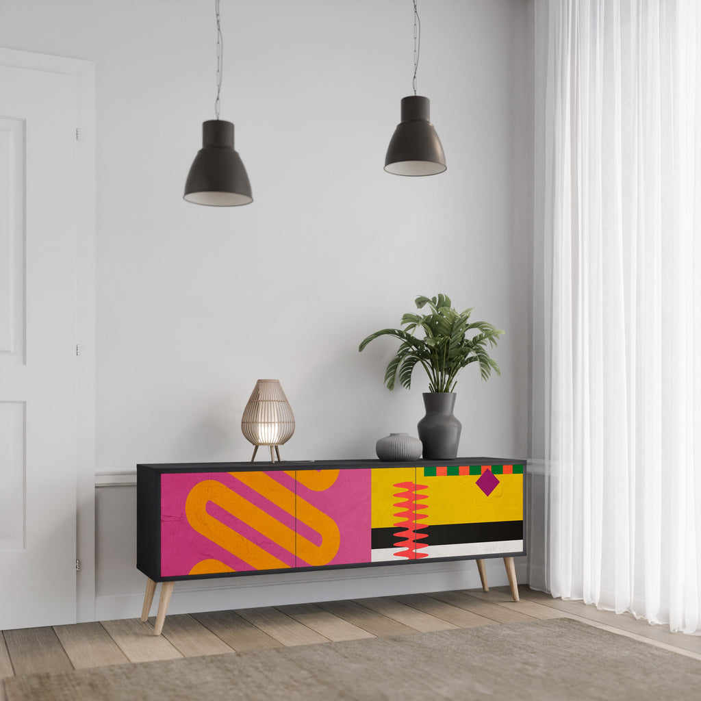 VIVID ART 3-Door TV Stand in Black Finish