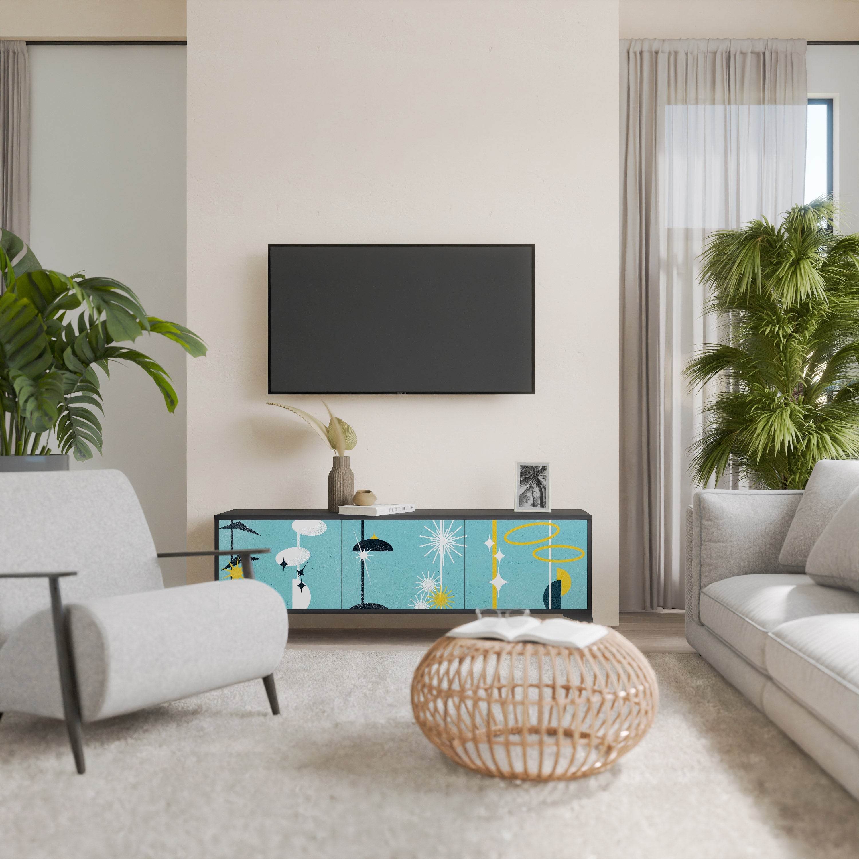 PATHS TO HAPPINESS Móvel de TV com 3 Portas em Acabamento Preto