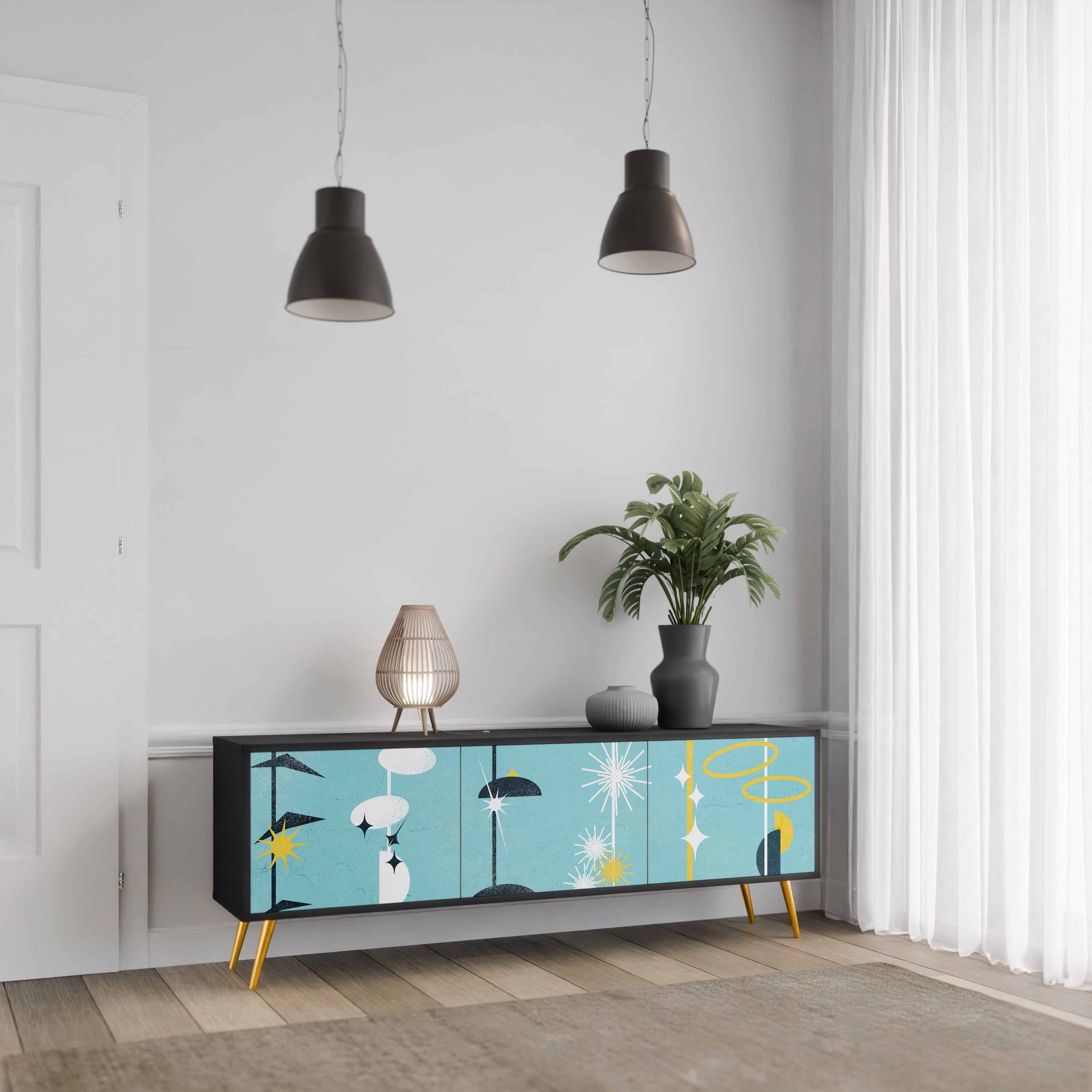 PATHS TO HAPPINESS Móvel de TV com 3 Portas em Acabamento Preto