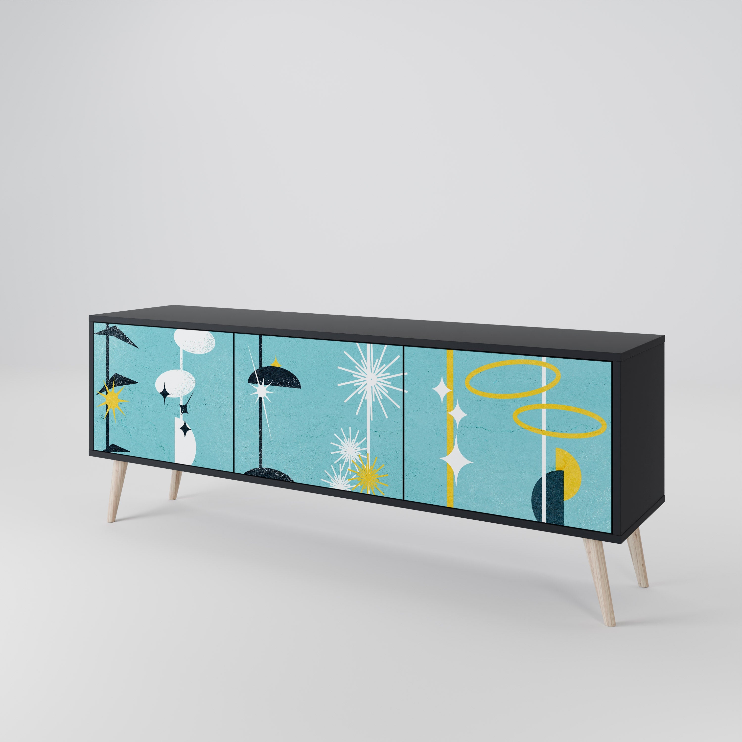 PATHS TO HAPPINESS Móvel de TV com 3 Portas em Acabamento Preto