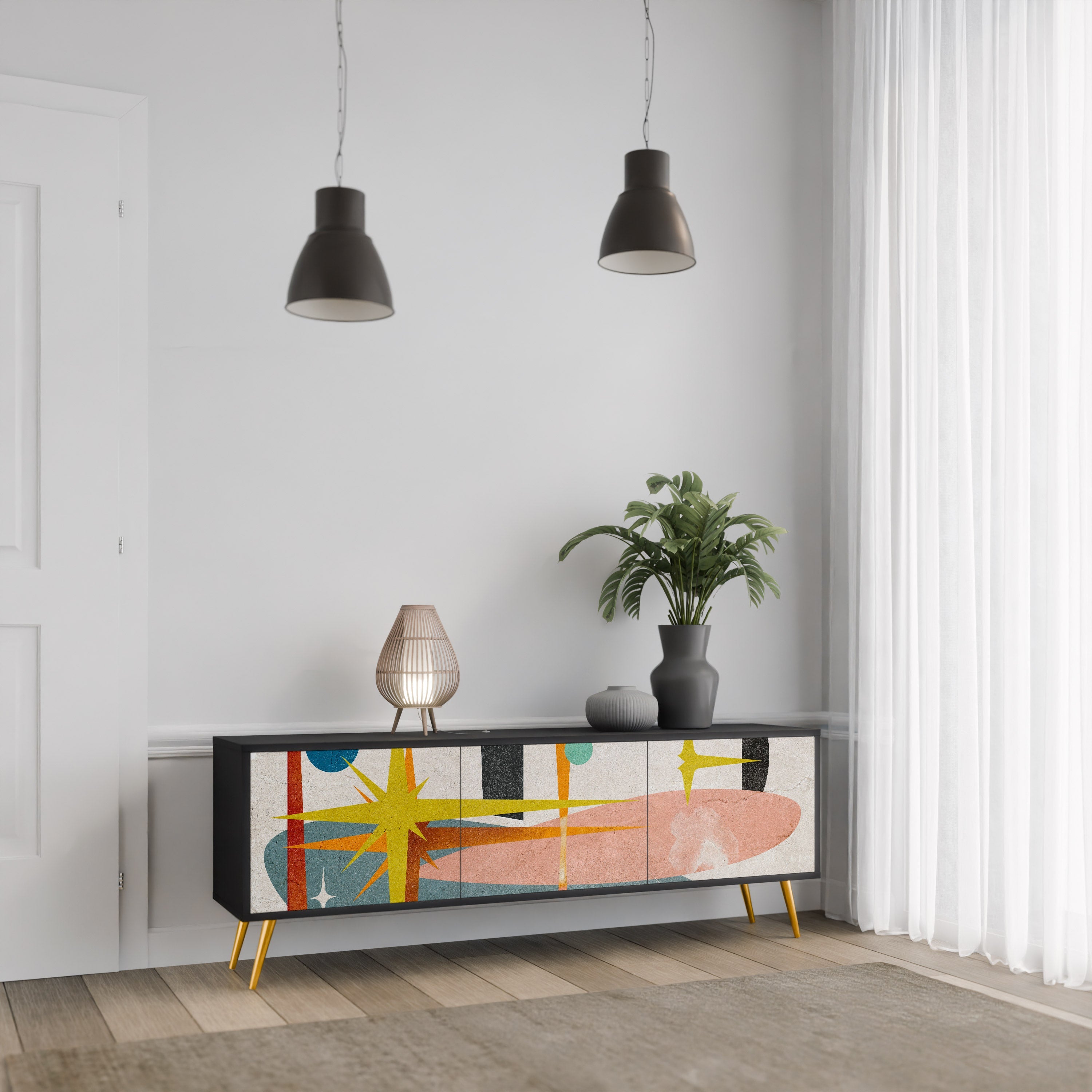 INTERSTELLAR VIBES Móvel de TV com 3 Portas em Acabamento Preto