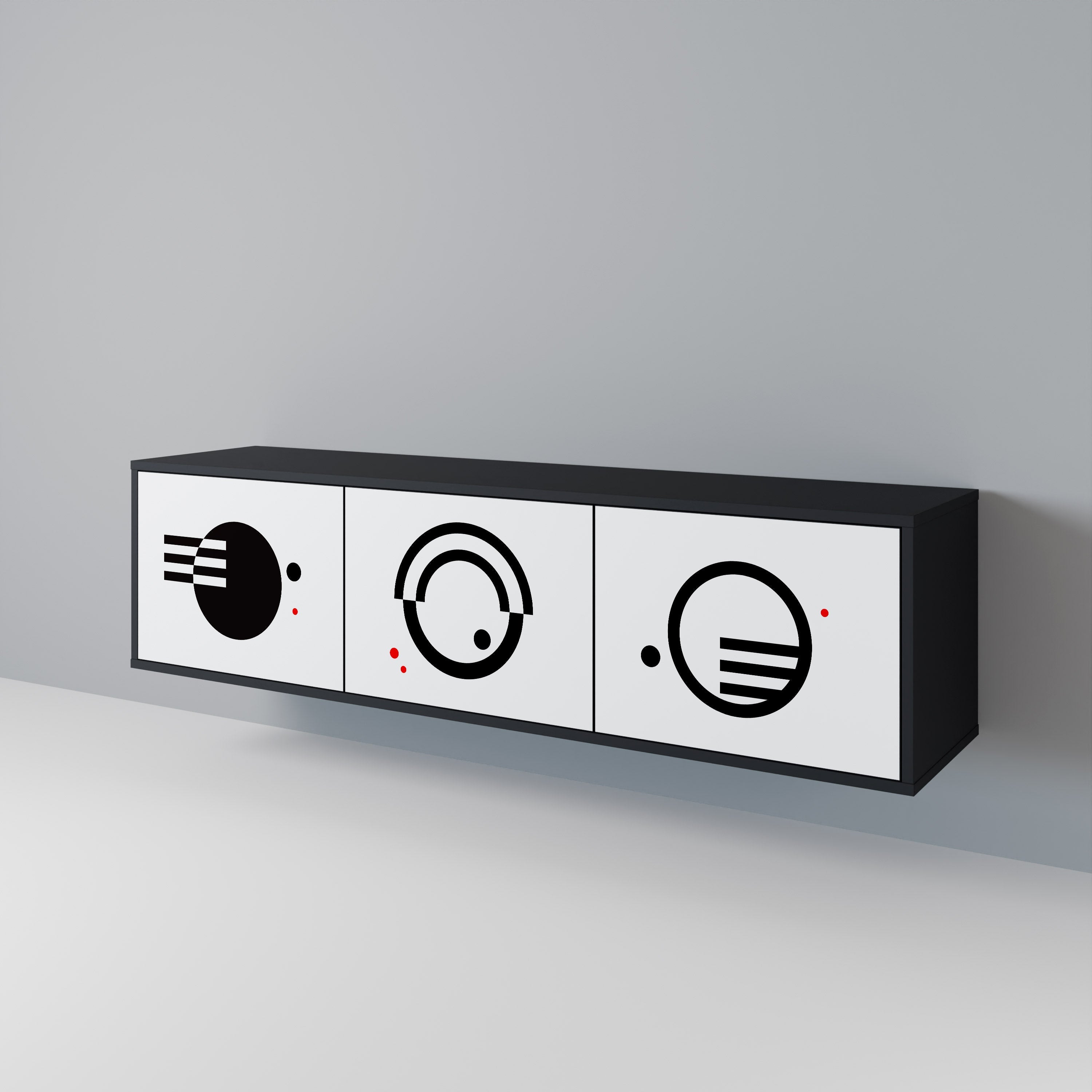 BLACK AND WHITE COMBINATION Móvel de TV com 3 Portas em Acabamento Preto