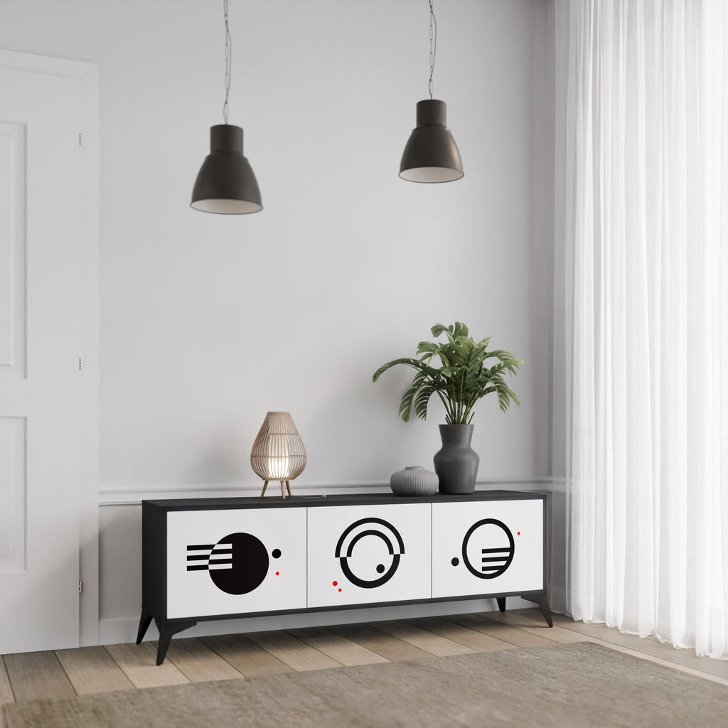 BLACK AND WHITE COMBINATION Móvel de TV com 3 Portas em Acabamento Preto