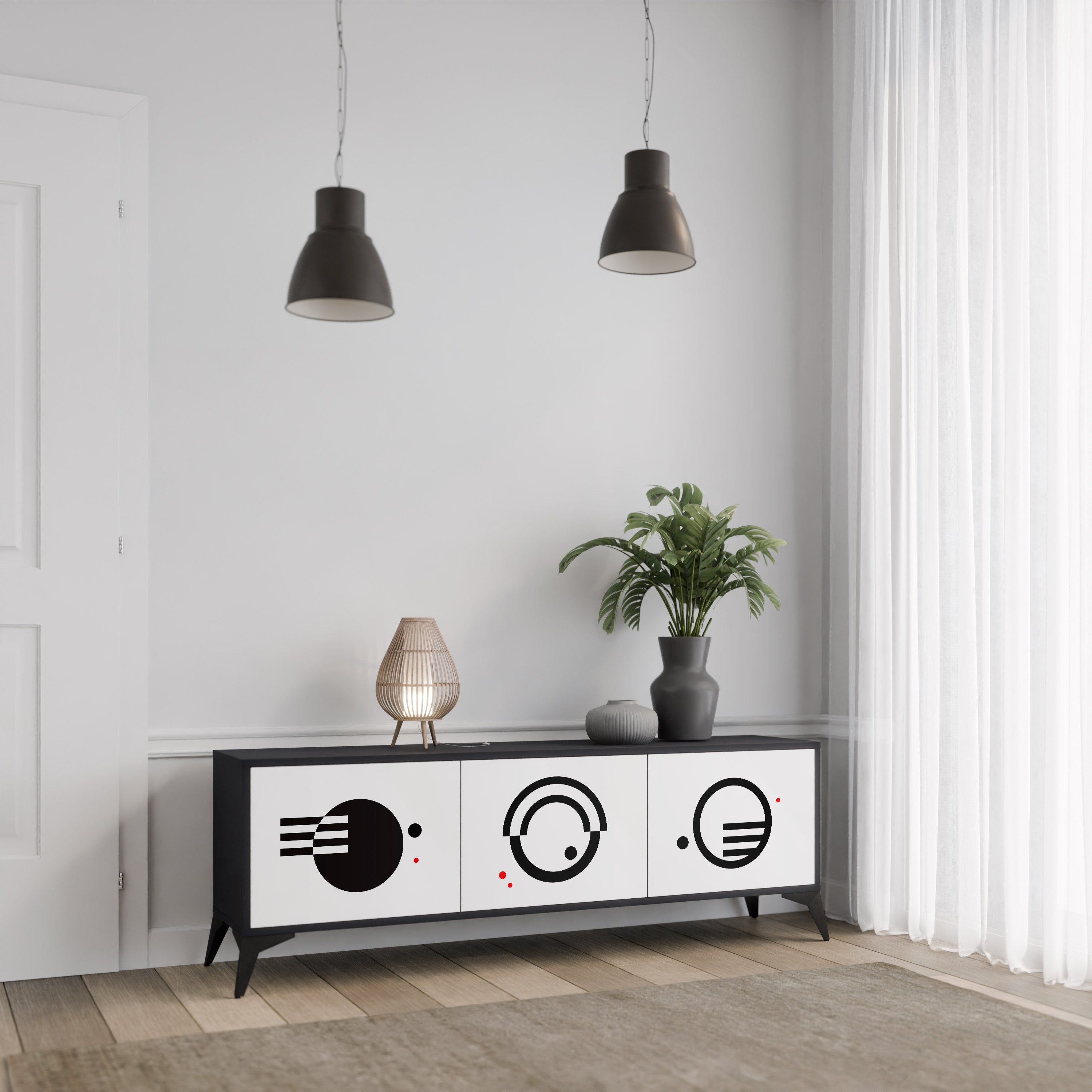 BLACK AND WHITE COMBINATION Móvel de TV com 3 Portas em Acabamento Preto