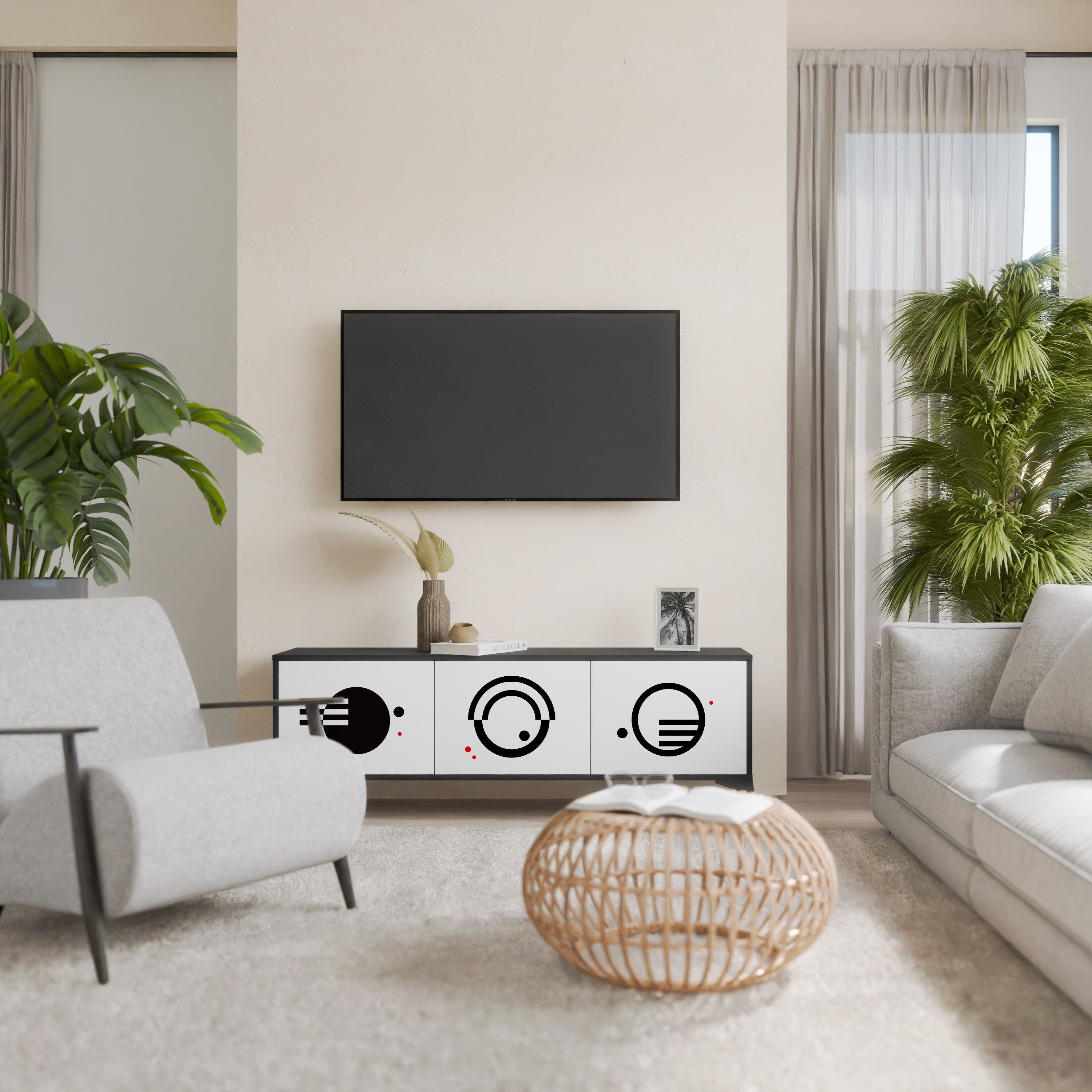 BLACK AND WHITE COMBINATION Móvel de TV com 3 Portas em Acabamento Preto