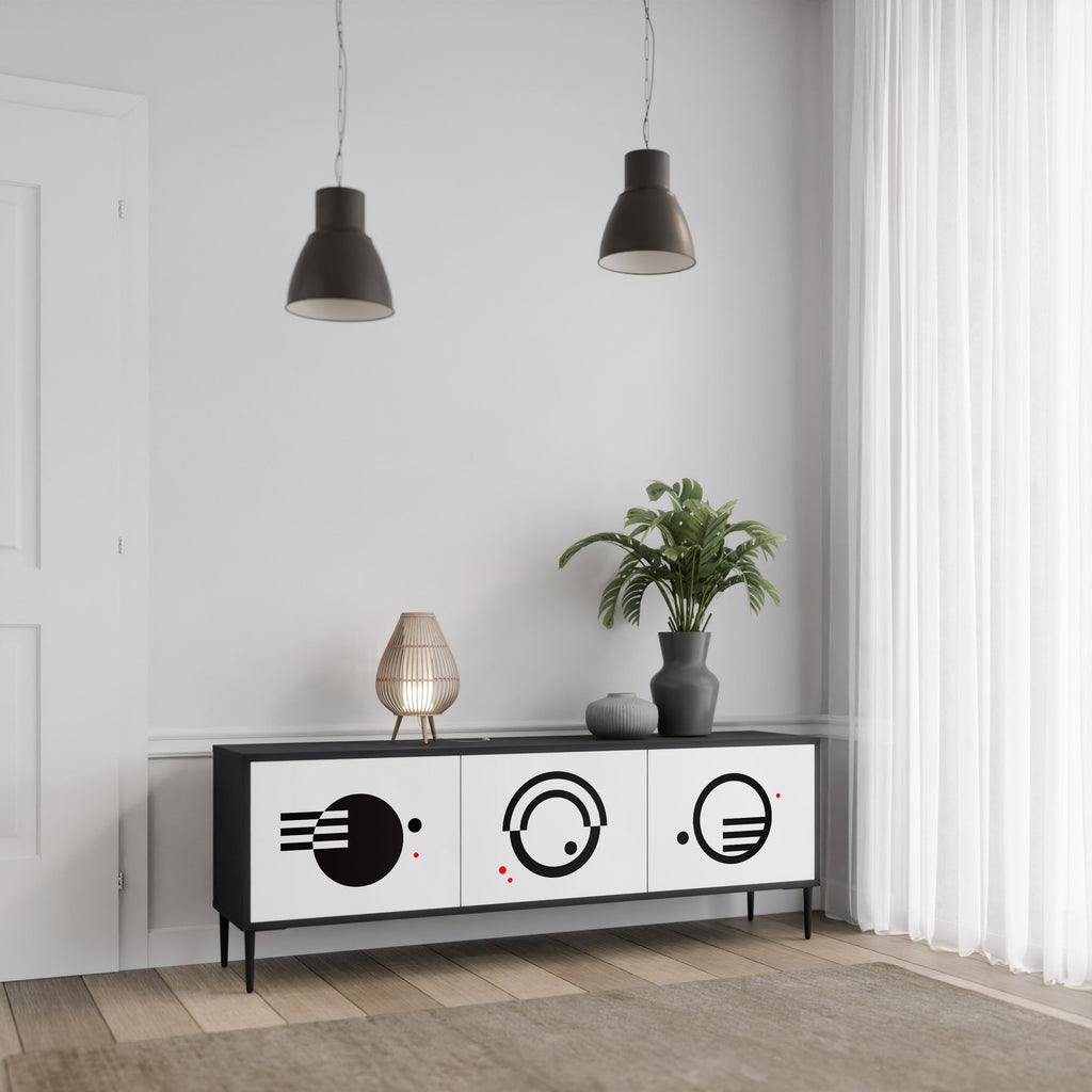 BLACK AND WHITE COMBINATION Móvel de TV com 3 Portas em Acabamento Preto