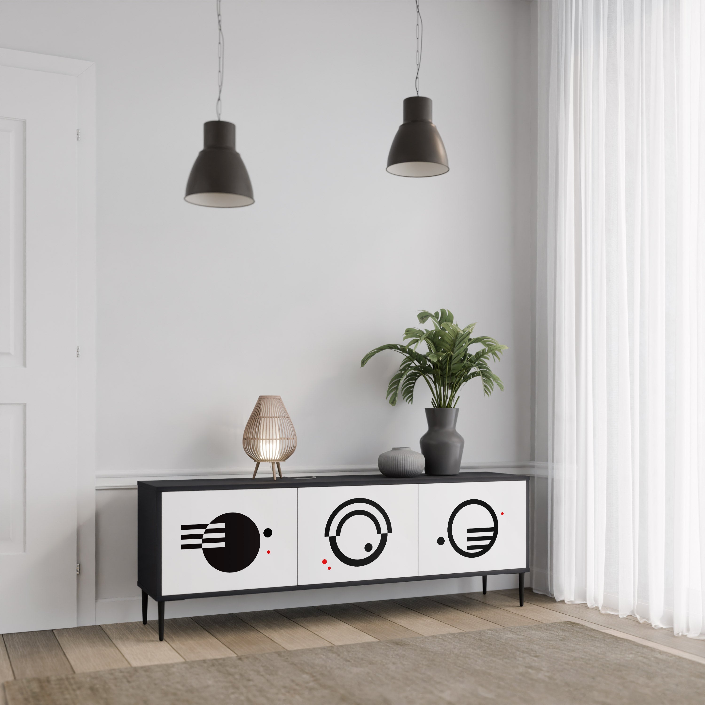 BLACK AND WHITE COMBINATION Móvel de TV com 3 Portas em Acabamento Preto