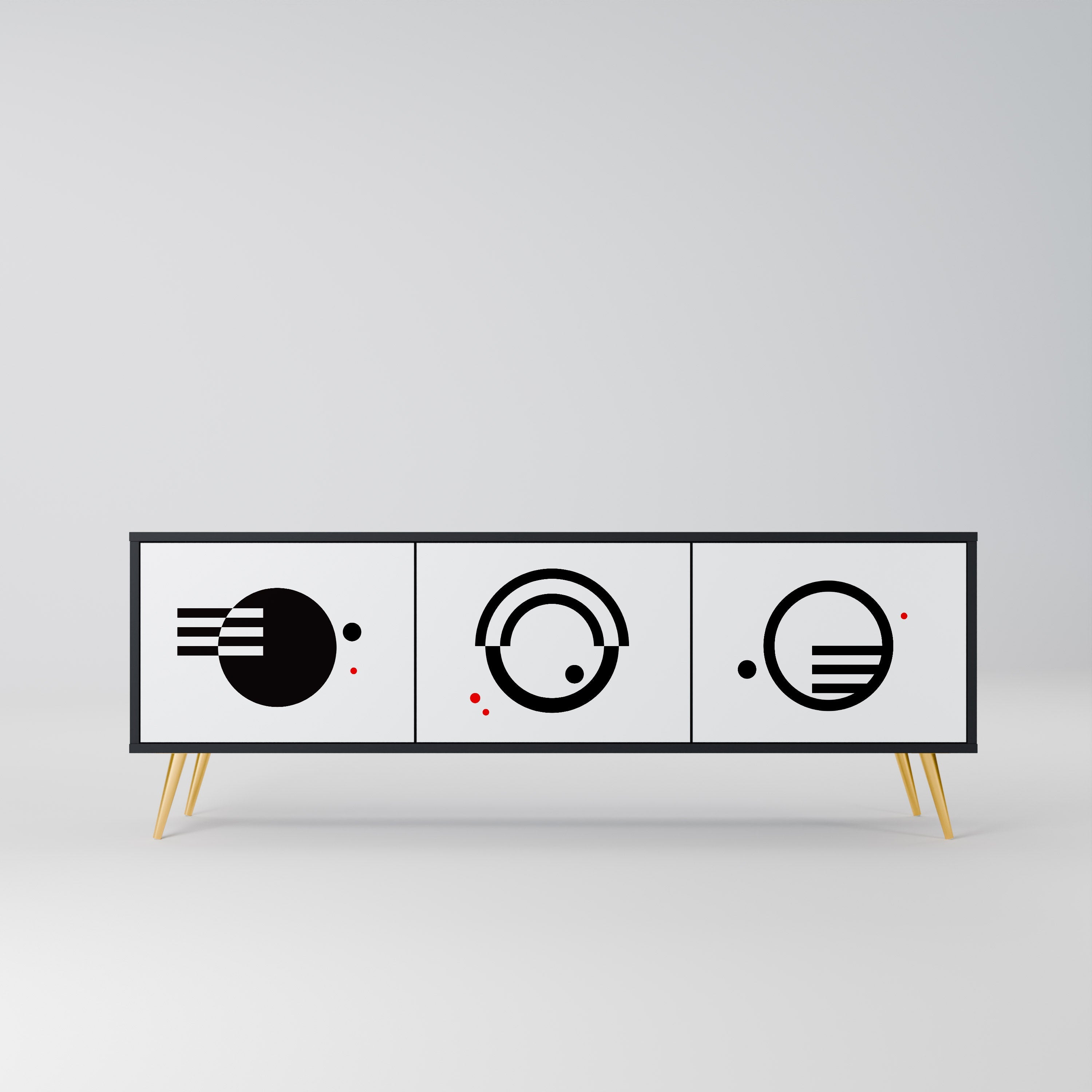 BLACK AND WHITE COMBINATION Móvel de TV com 3 Portas em Acabamento Preto