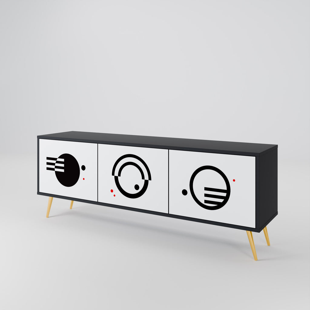 BLACK AND WHITE COMBINATION Móvel de TV com 3 Portas em Acabamento Preto