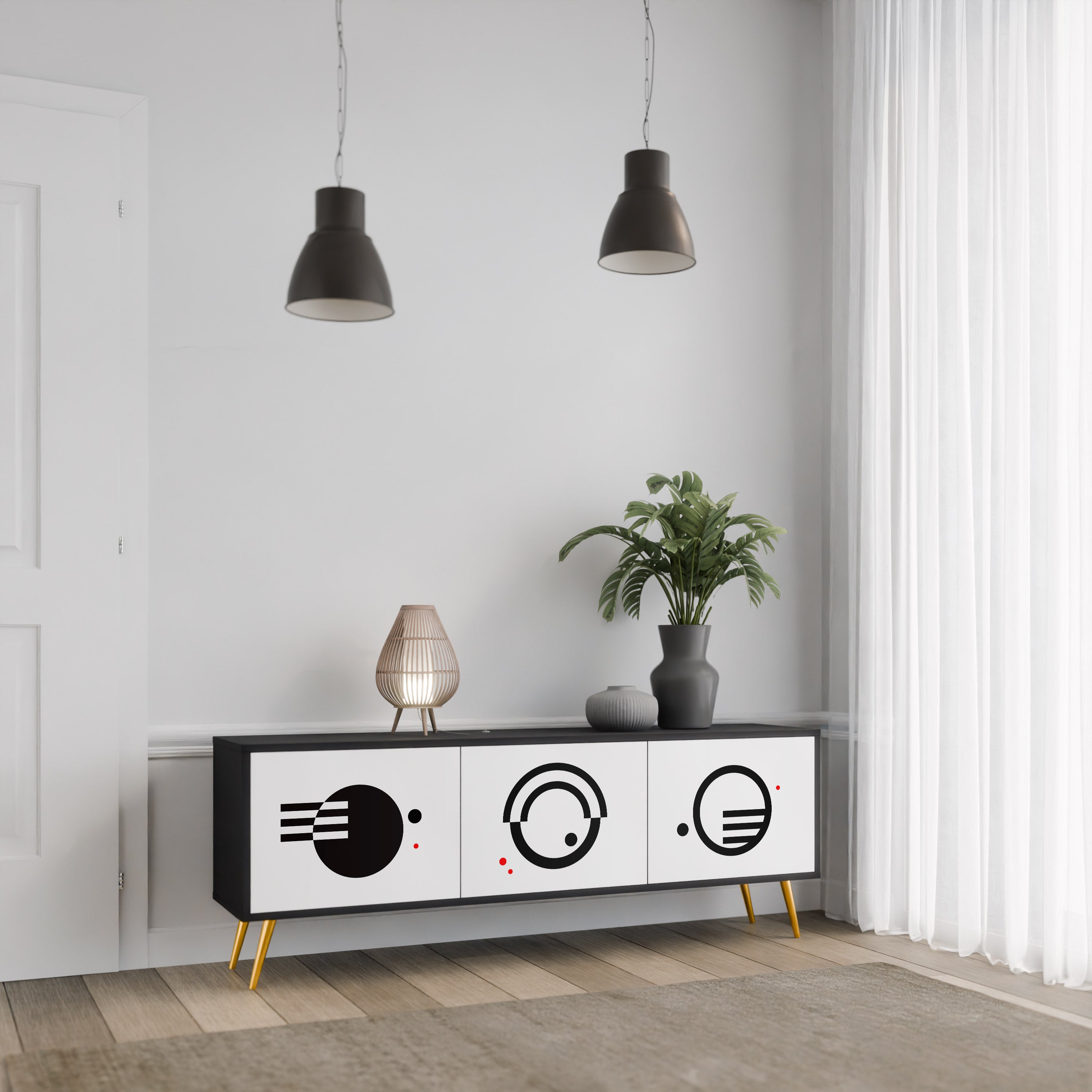 BLACK AND WHITE COMBINATION Móvel de TV com 3 Portas em Acabamento Preto