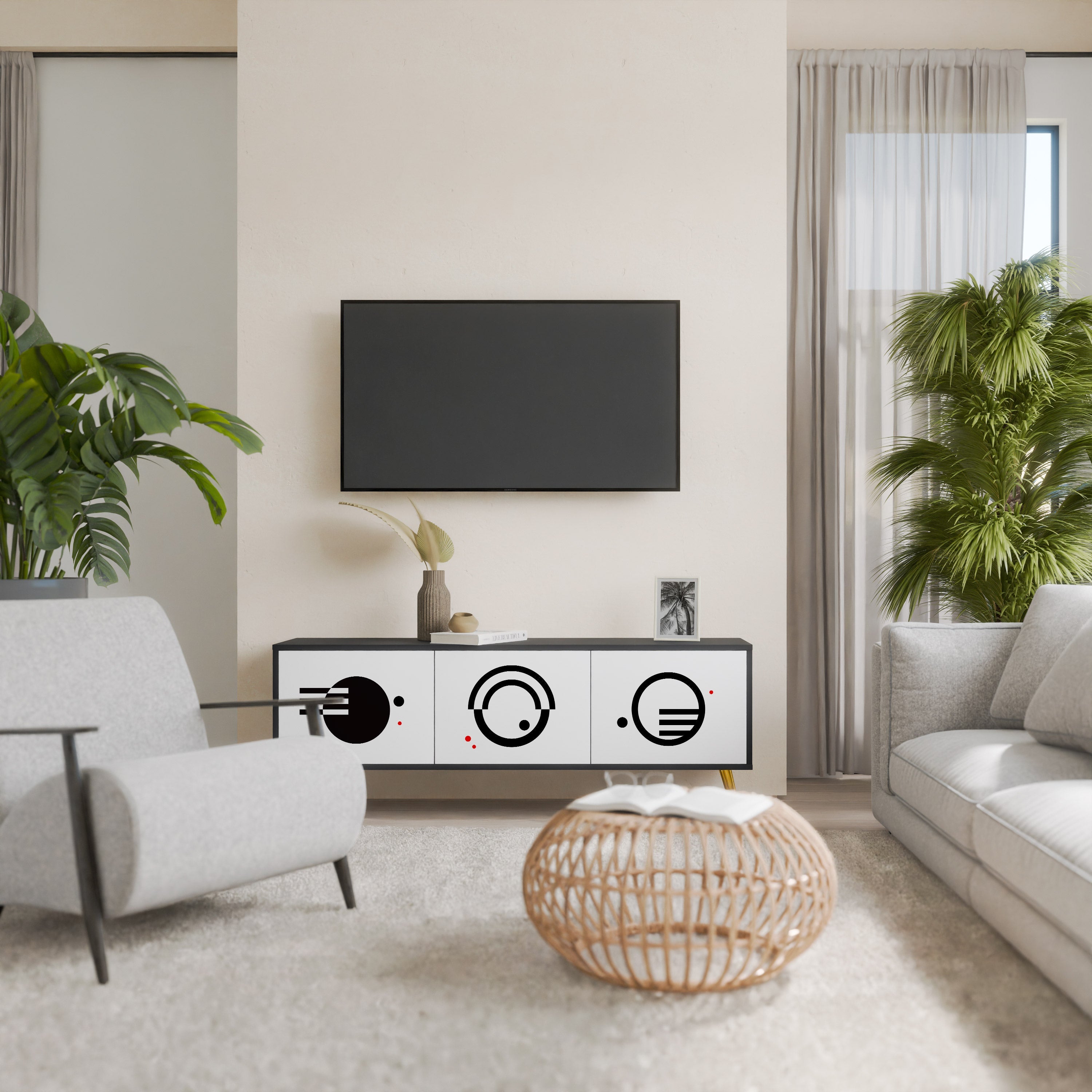 BLACK AND WHITE COMBINATION Móvel de TV com 3 Portas em Acabamento Preto