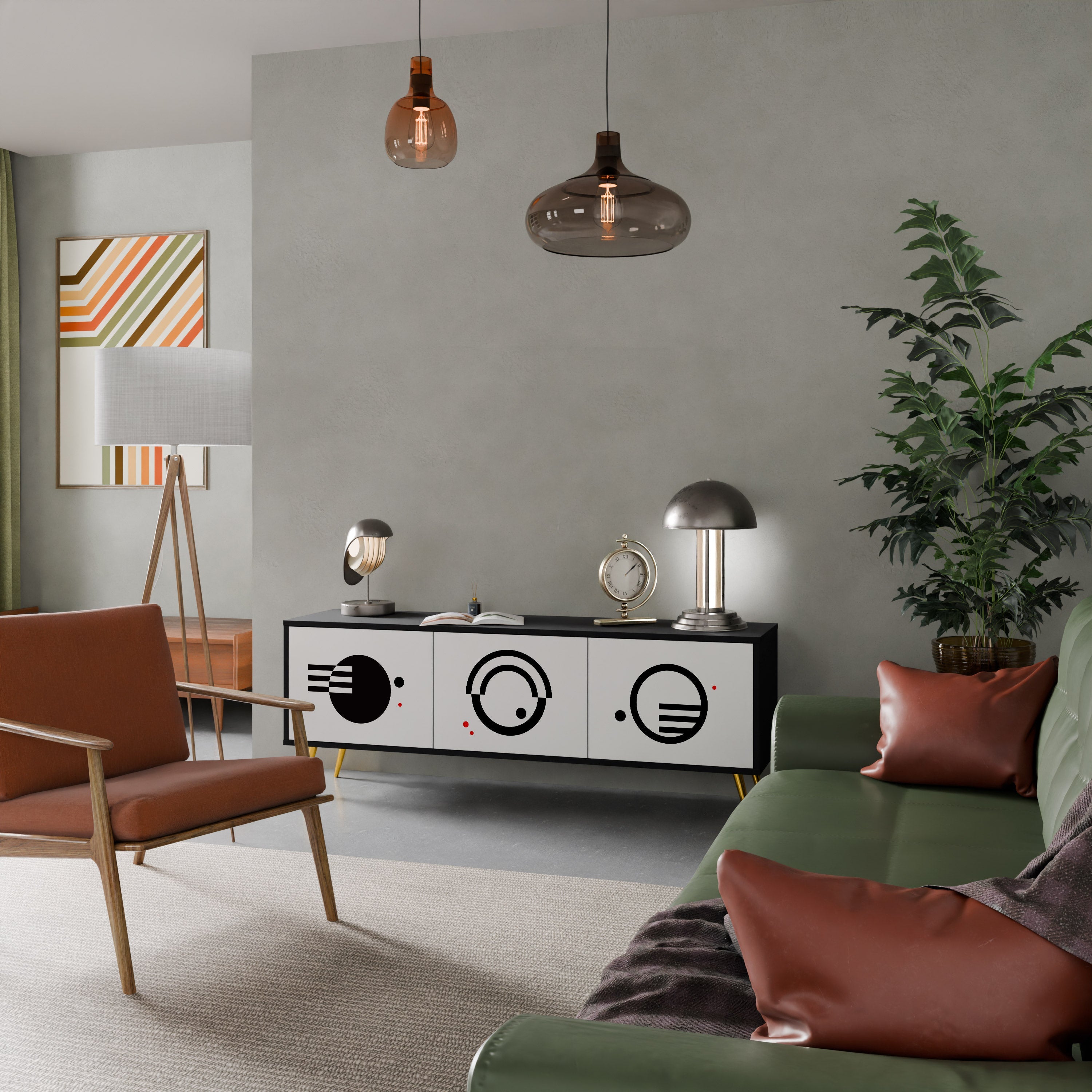 BLACK AND WHITE COMBINATION Móvel de TV com 3 Portas em Acabamento Preto