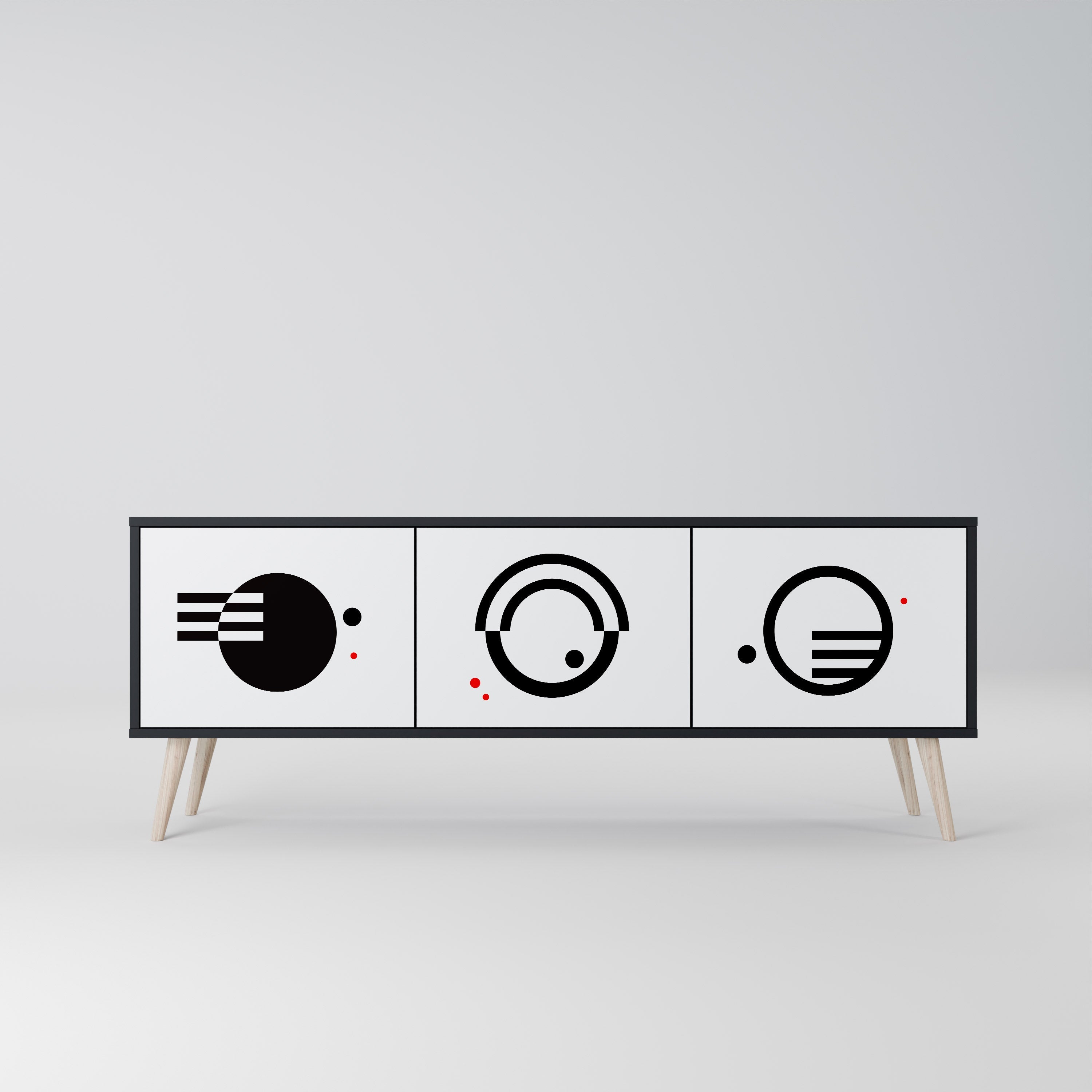 BLACK AND WHITE COMBINATION Móvel de TV com 3 Portas em Acabamento Preto