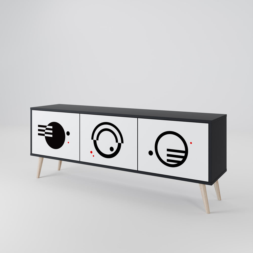 BLACK AND WHITE COMBINATION Móvel de TV com 3 Portas em Acabamento Preto