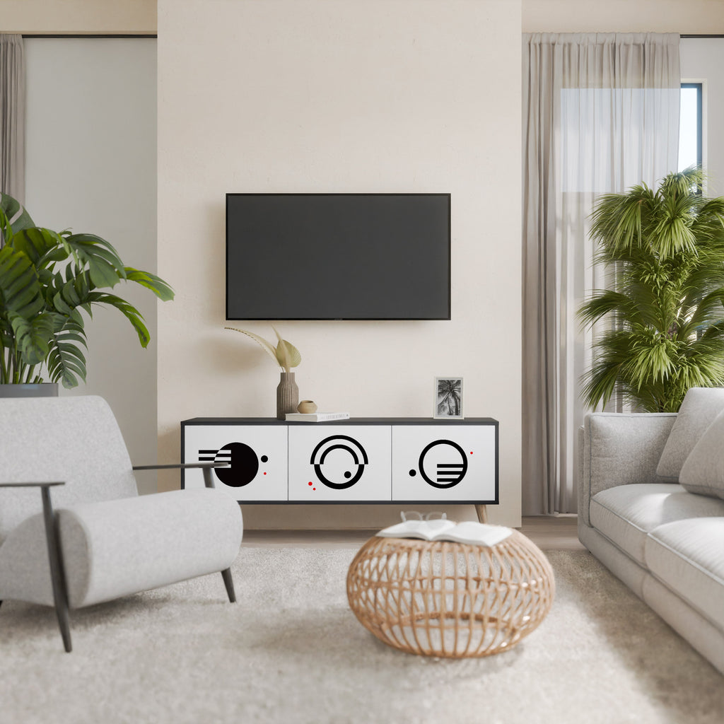 BLACK AND WHITE COMBINATION Móvel de TV com 3 Portas em Acabamento Preto