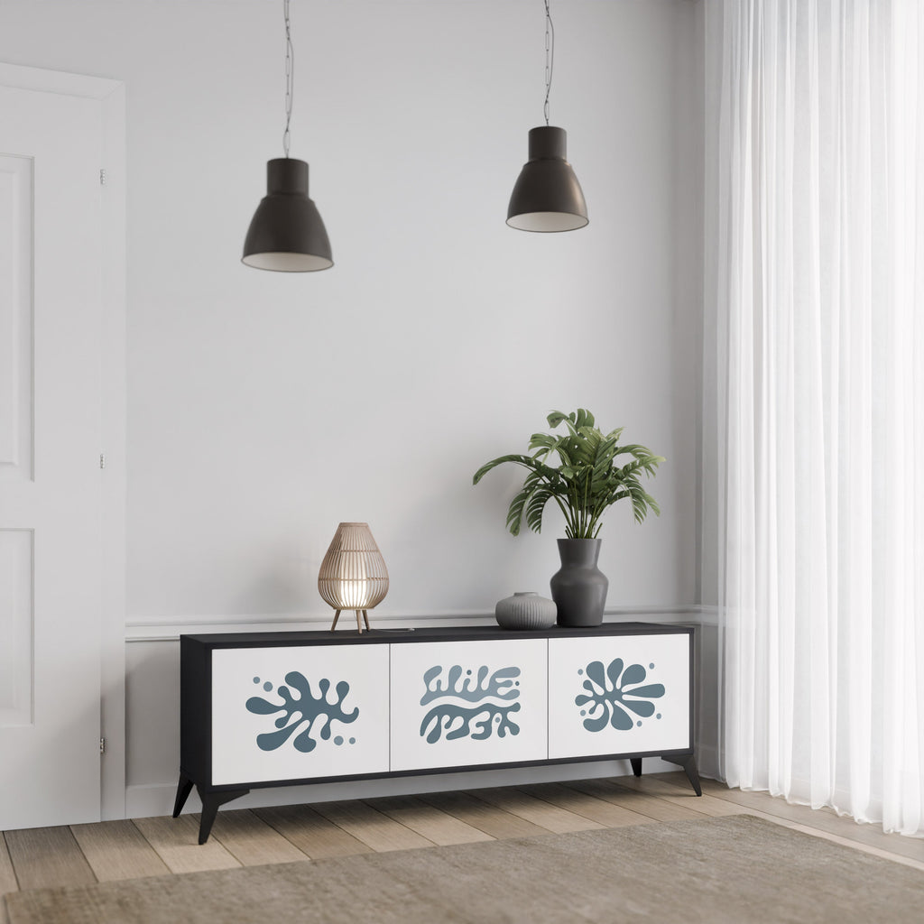 WONDERLAND VEGETATION 3-Door TV Stand in Black Finish