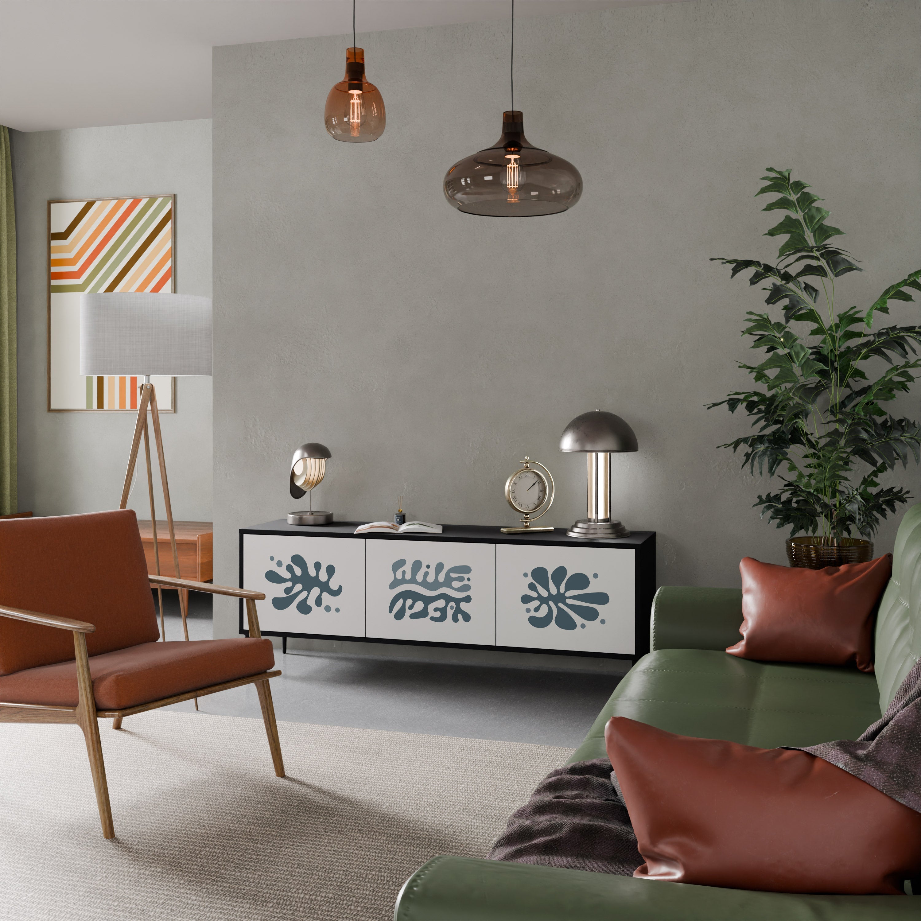 WONDERLAND VEGETATION Móvel de TV com 3 Portas em Acabamento Preto