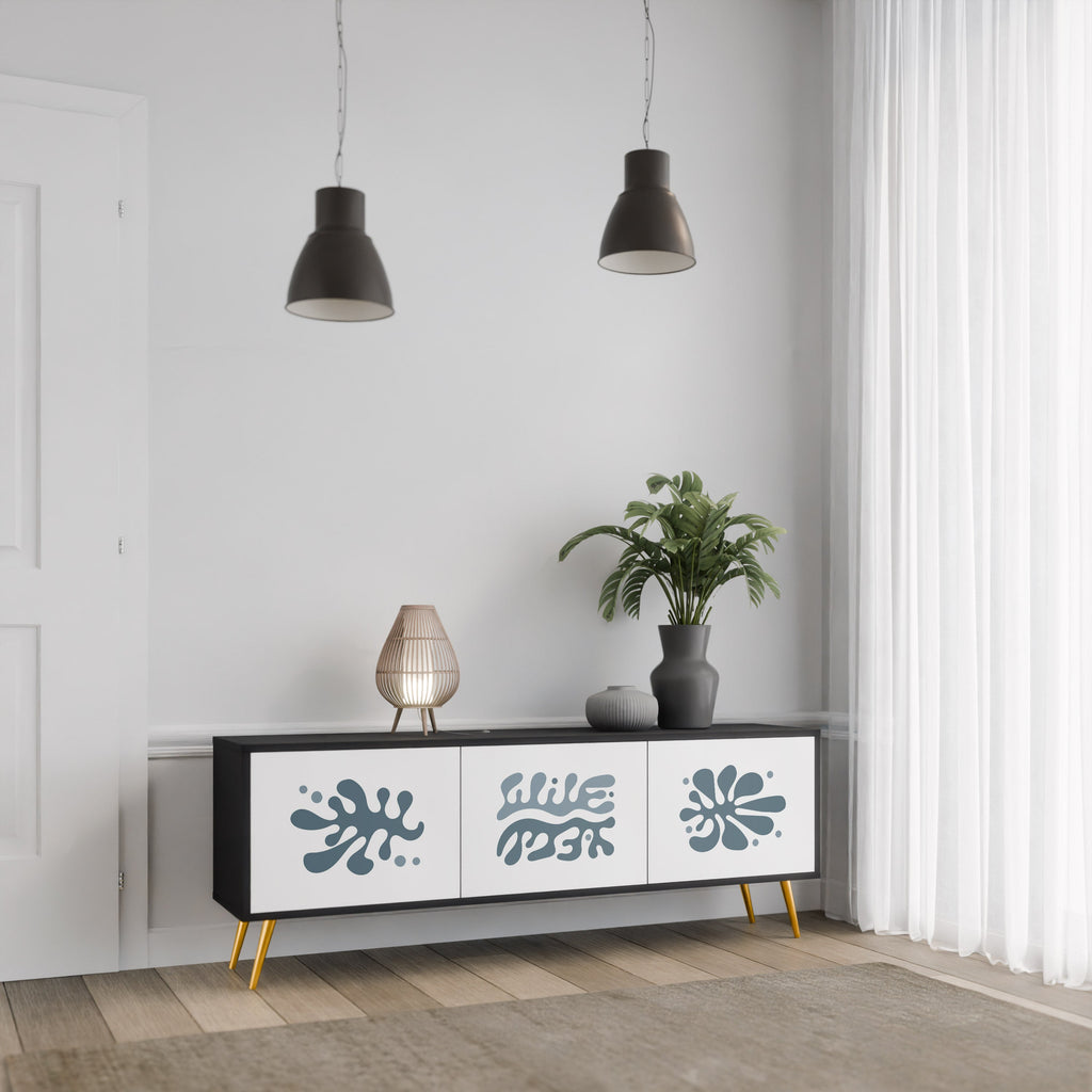 WONDERLAND VEGETATION 3-Door TV Stand in Black Finish