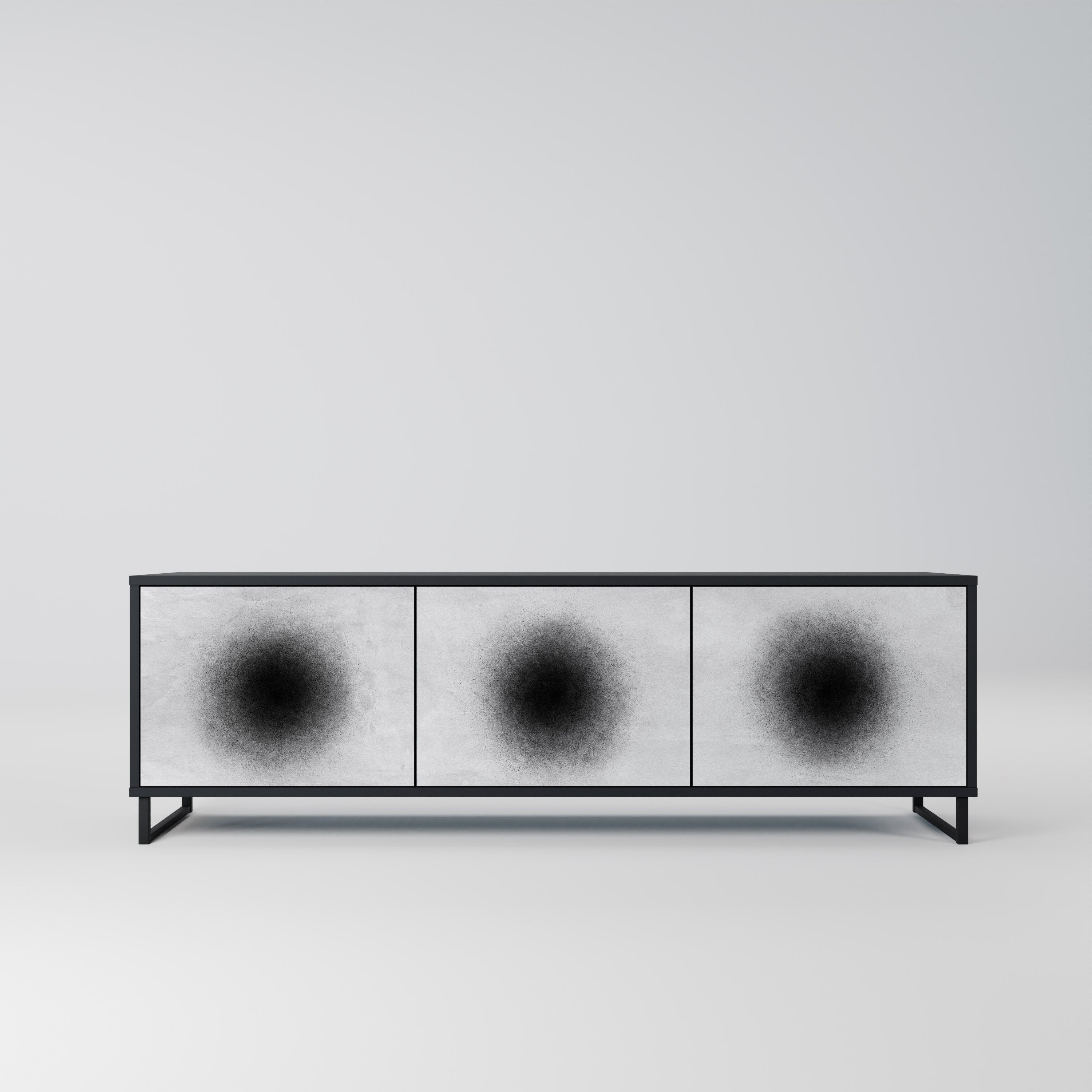 BLACK HOLE Móvel de TV com 3 Portas em Acabamento Preto