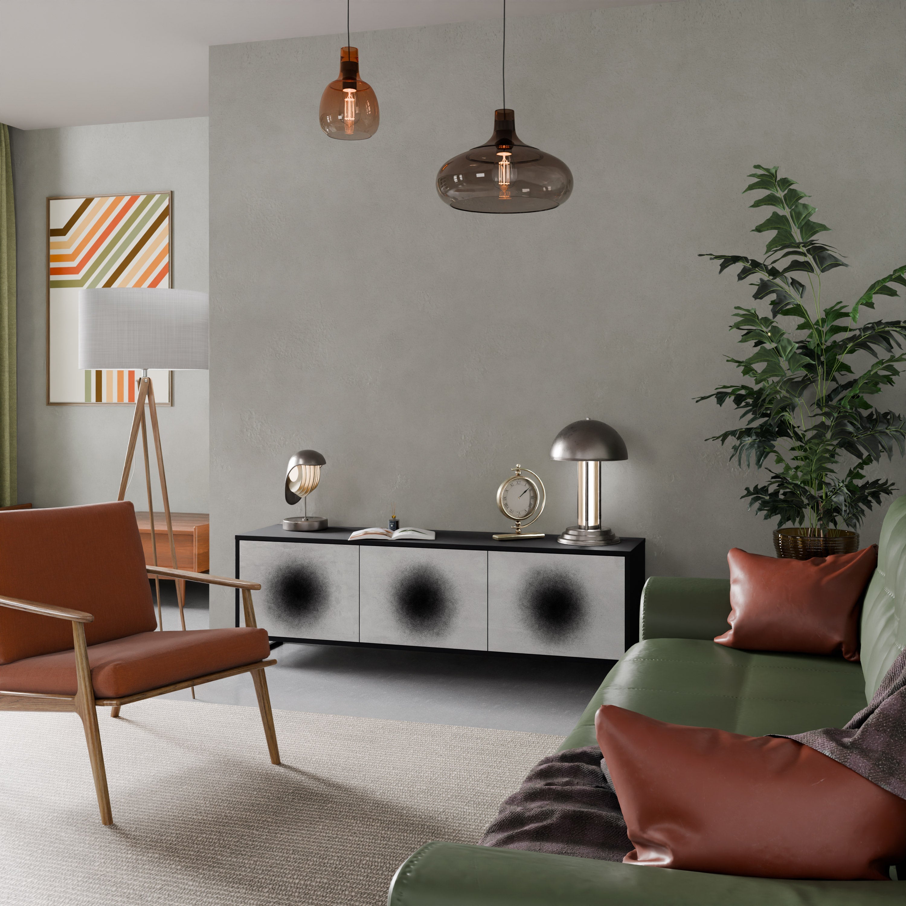 BLACK HOLE 3-Door TV Stand in Black Finish