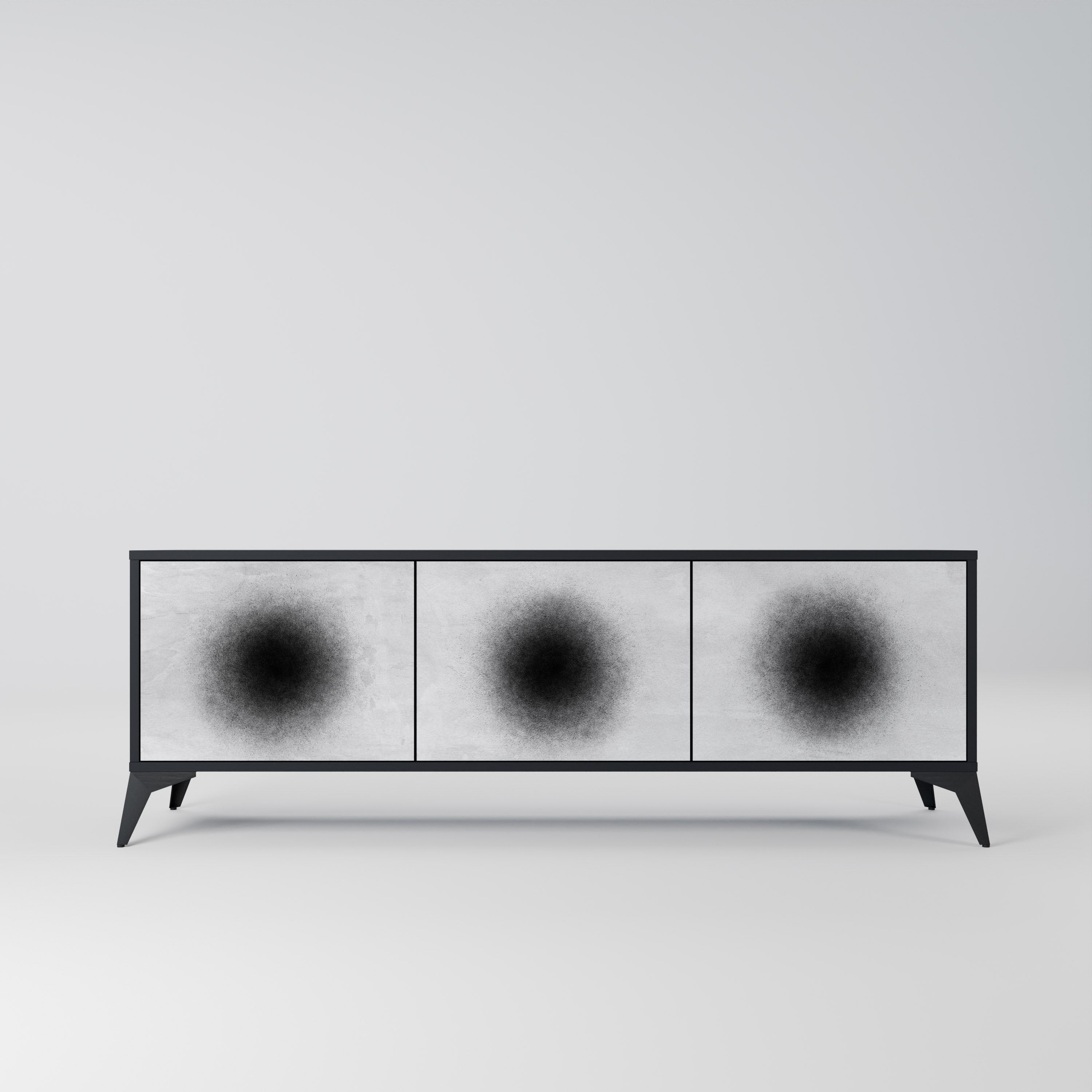 BLACK HOLE Móvel de TV com 3 Portas em Acabamento Preto