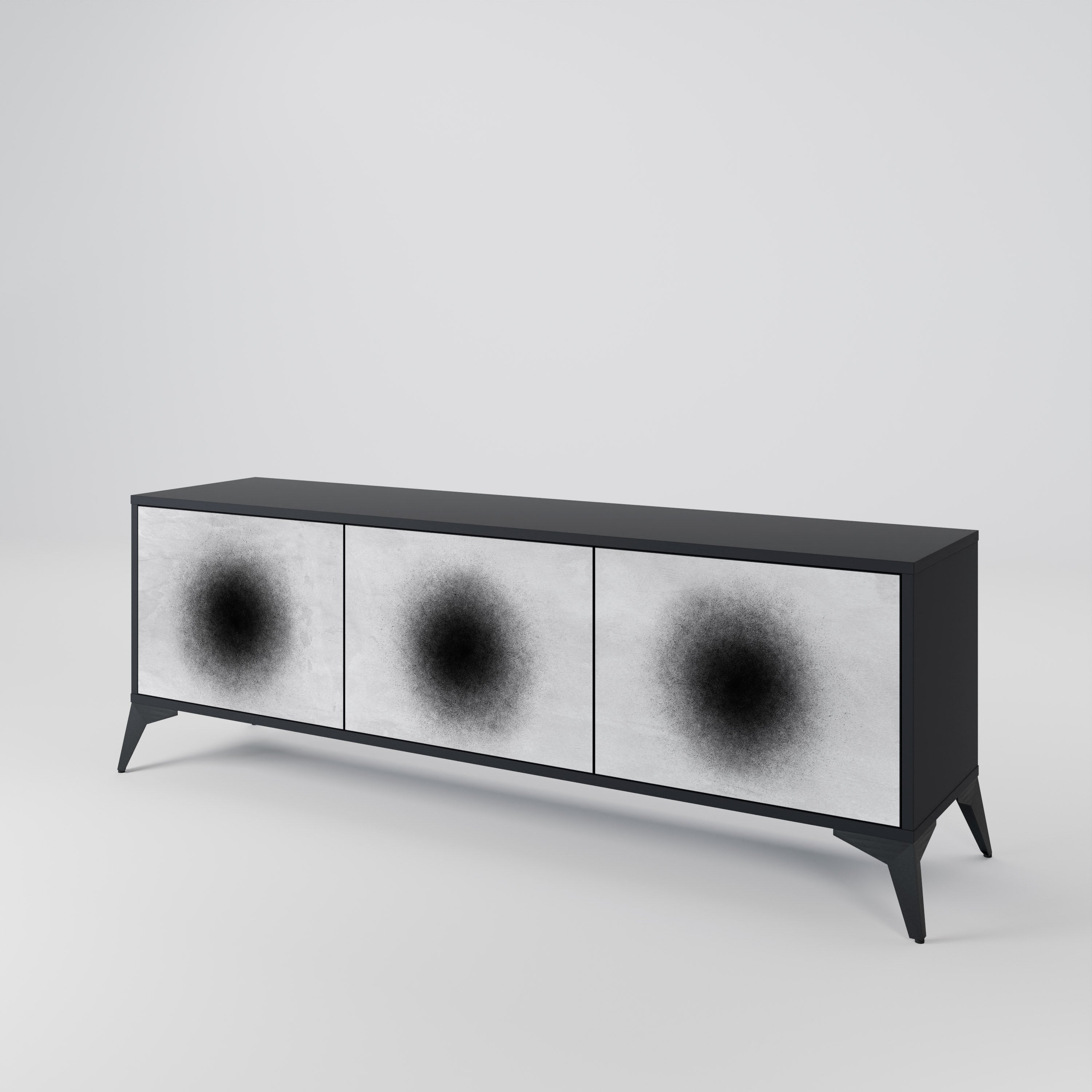 BLACK HOLE 3-Door TV Stand in Black Finish
