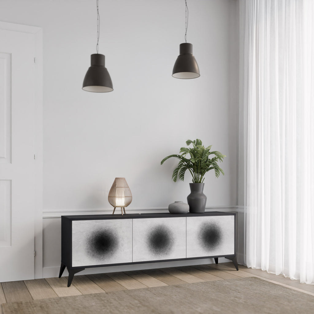BLACK HOLE 3-Door TV Stand in Black Finish