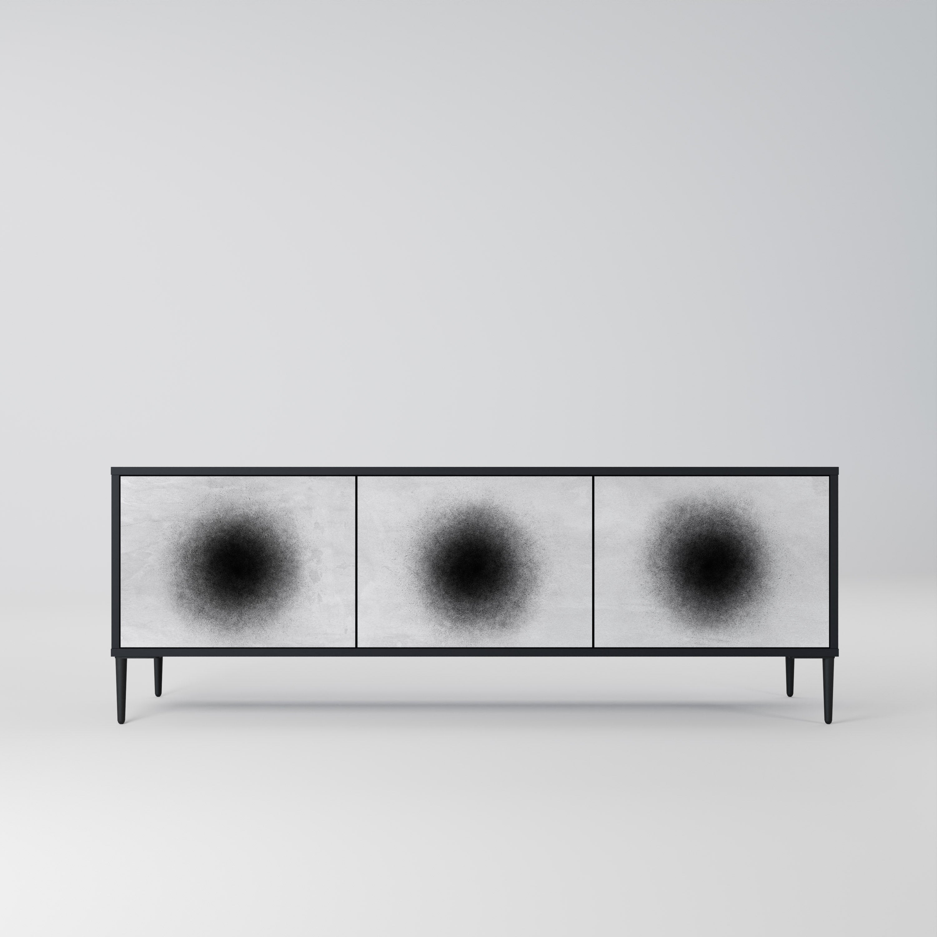 BLACK HOLE Móvel de TV com 3 Portas em Acabamento Preto