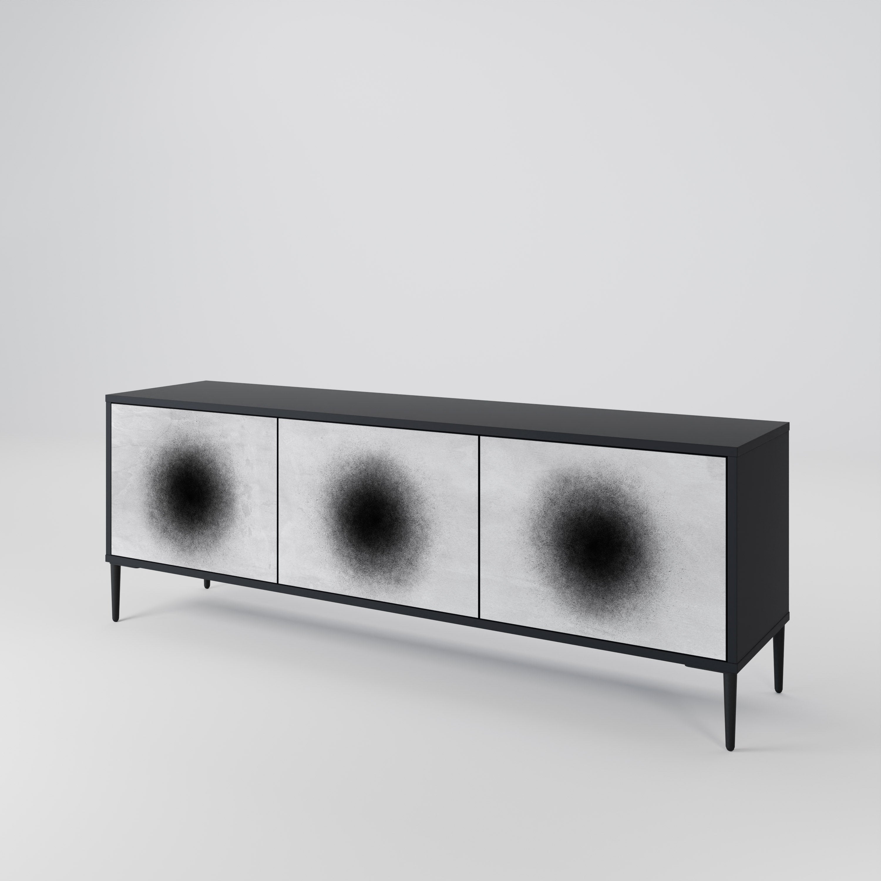 BLACK HOLE Móvel de TV com 3 Portas em Acabamento Preto