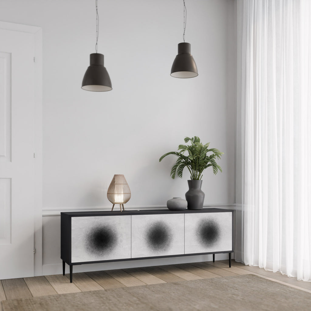 BLACK HOLE 3-Door TV Stand in Black Finish