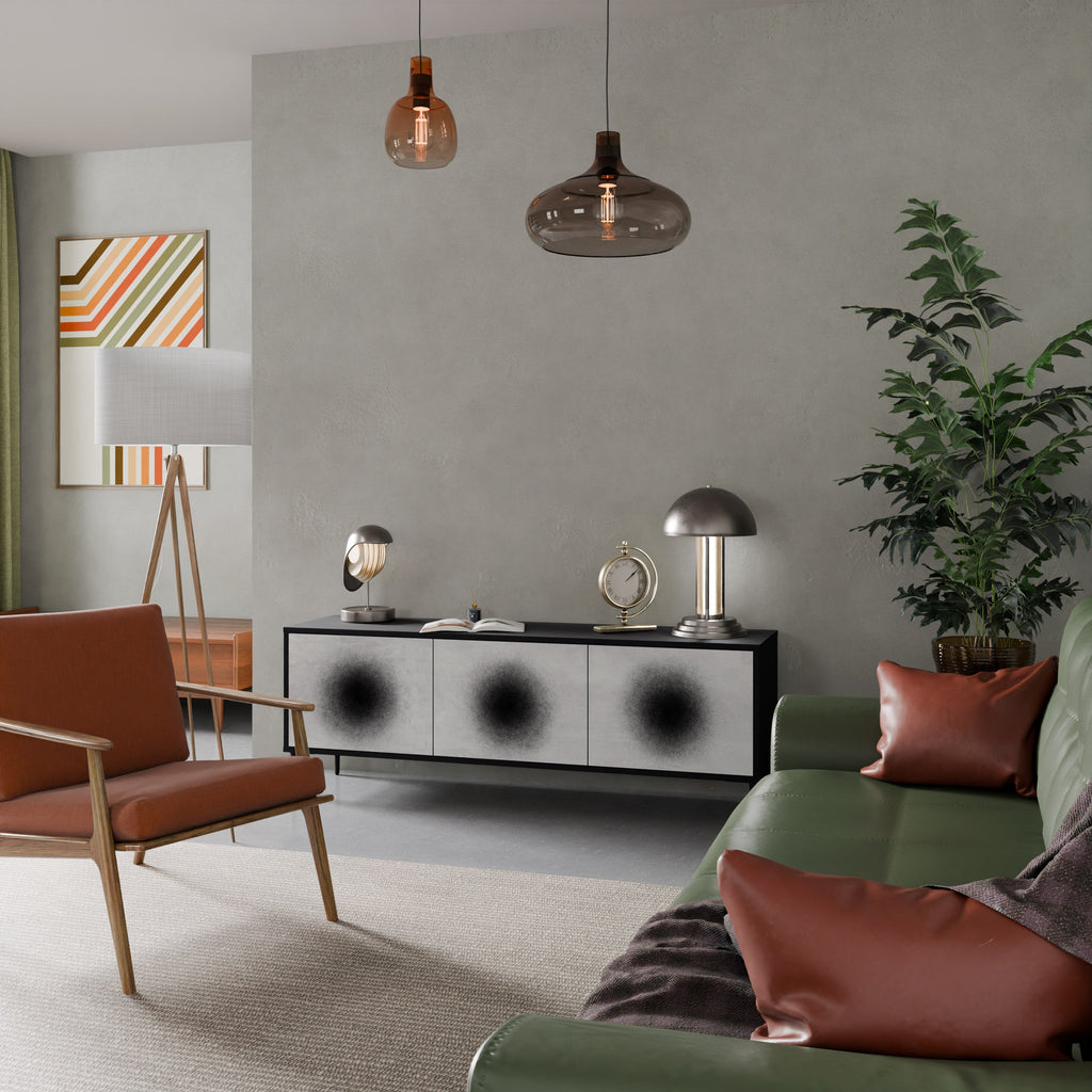 BLACK HOLE 3-Door TV Stand in Black Finish