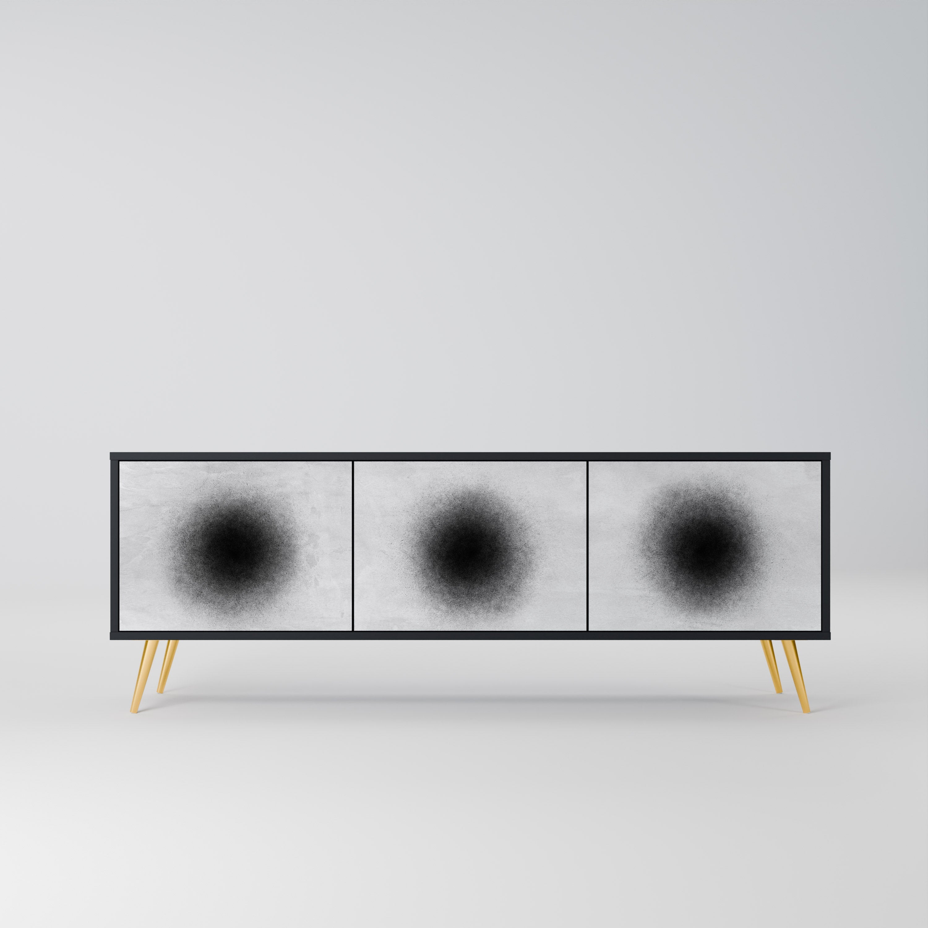 BLACK HOLE Móvel de TV com 3 Portas em Acabamento Preto