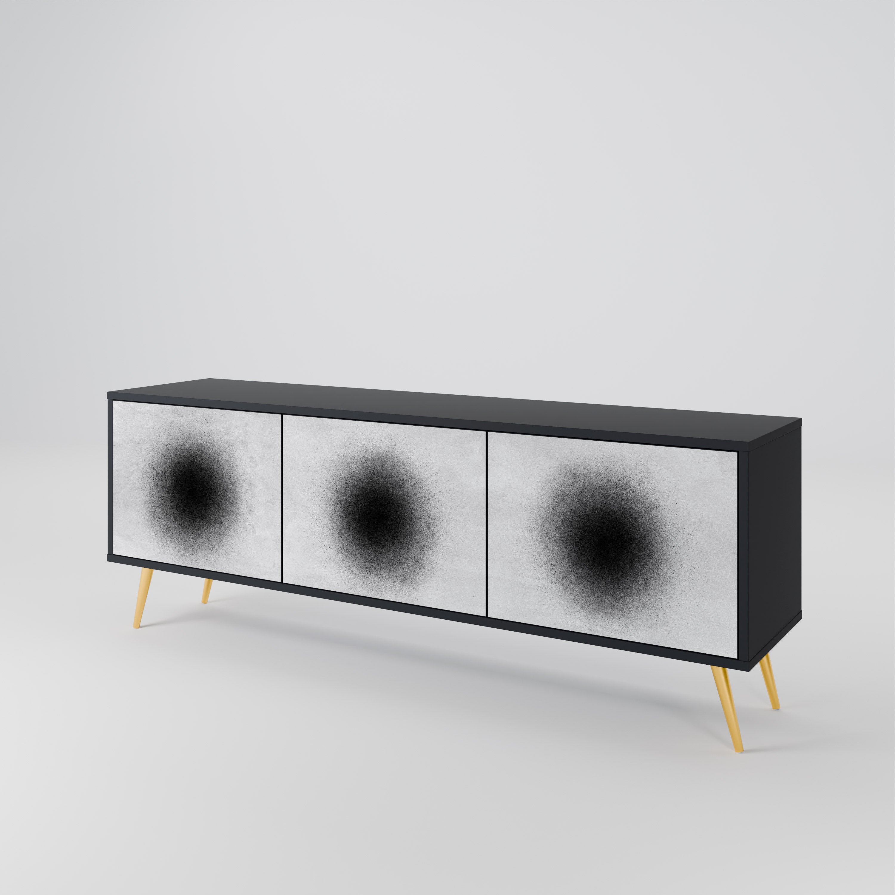 BLACK HOLE 3-Door TV Stand in Black Finish