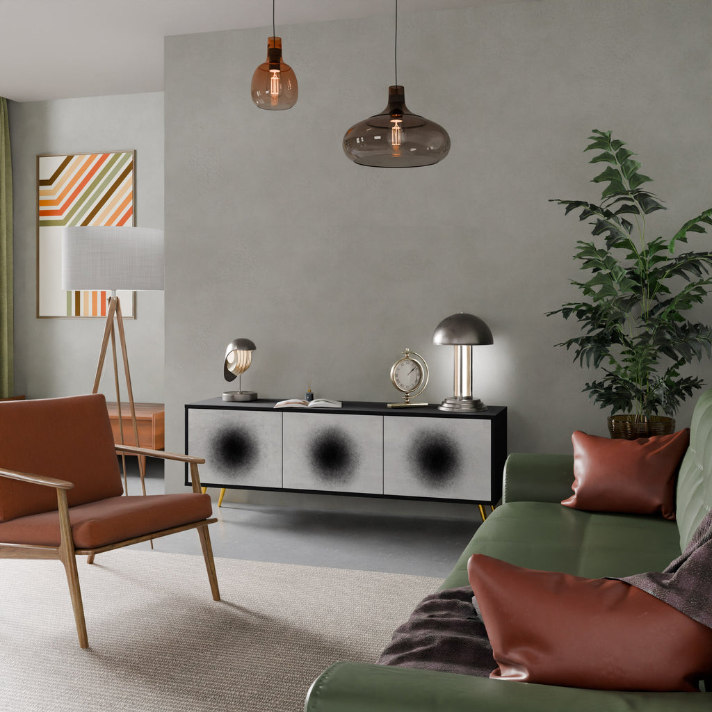 BLACK HOLE 3-Door TV Stand in Black Finish