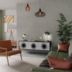 BLACK HOLE 3-Door TV Stand in Black Finish