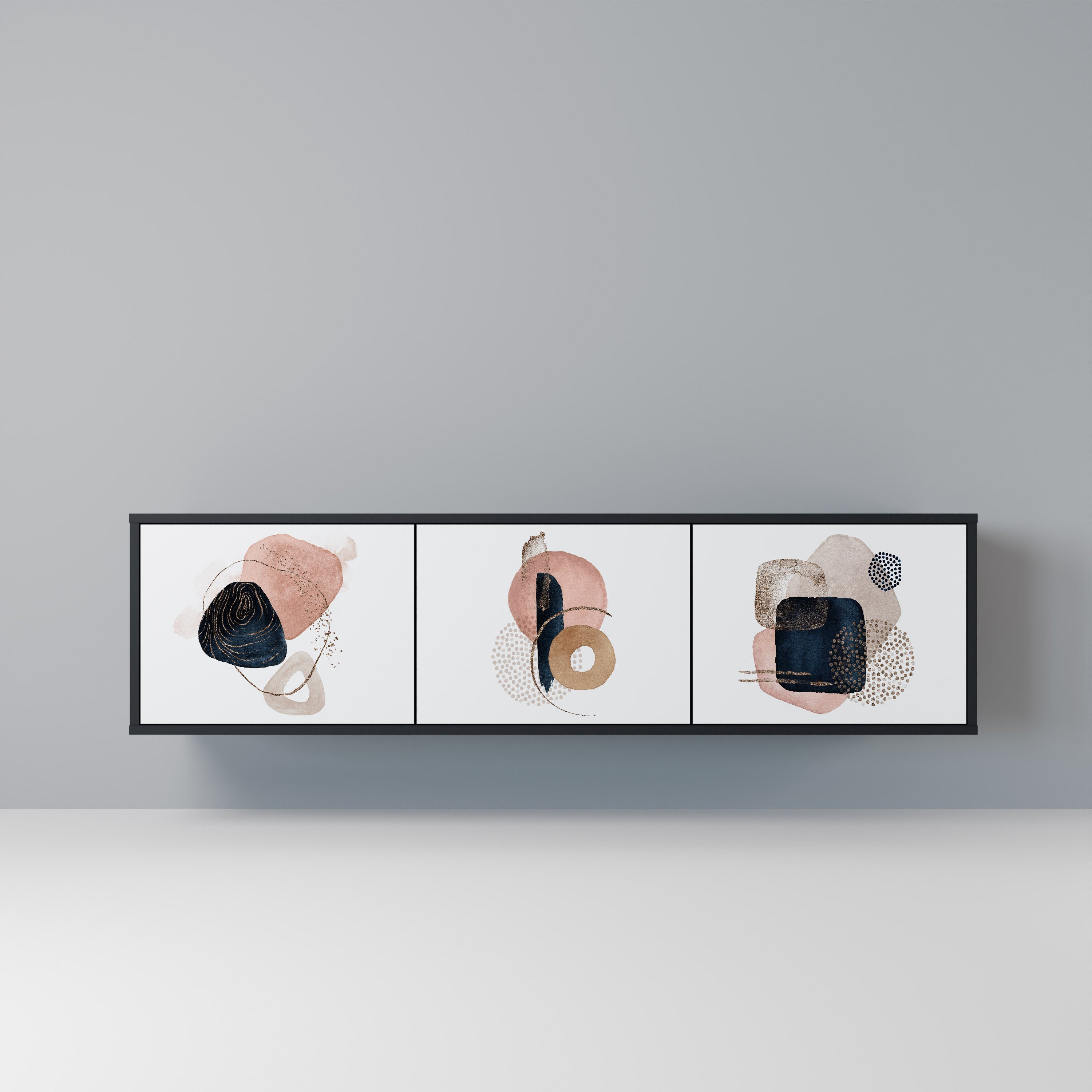 COLORFUL SHAPES Móvel de TV com 3 Portas em Acabamento Preto