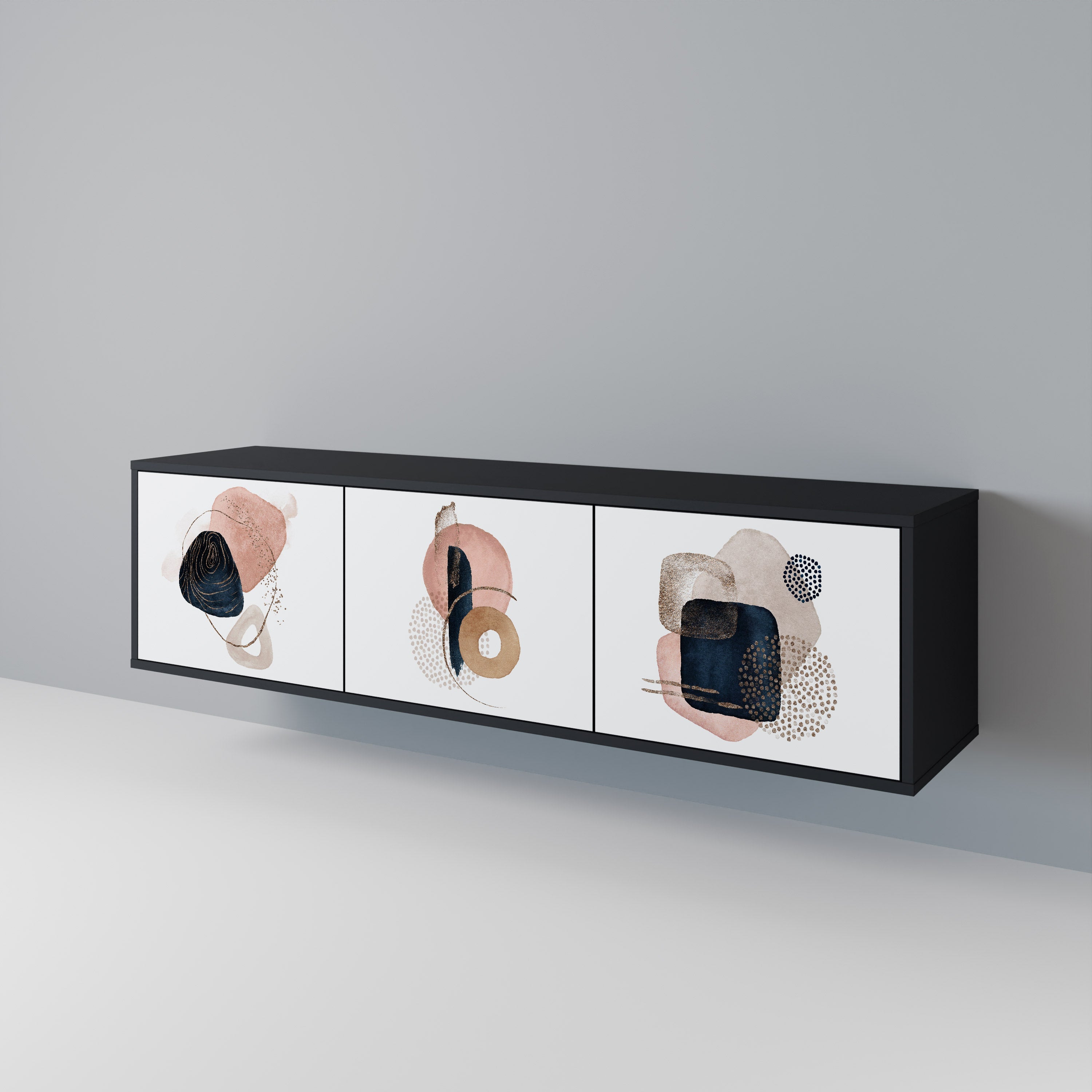 COLORFUL SHAPES Móvel de TV com 3 Portas em Acabamento Preto
