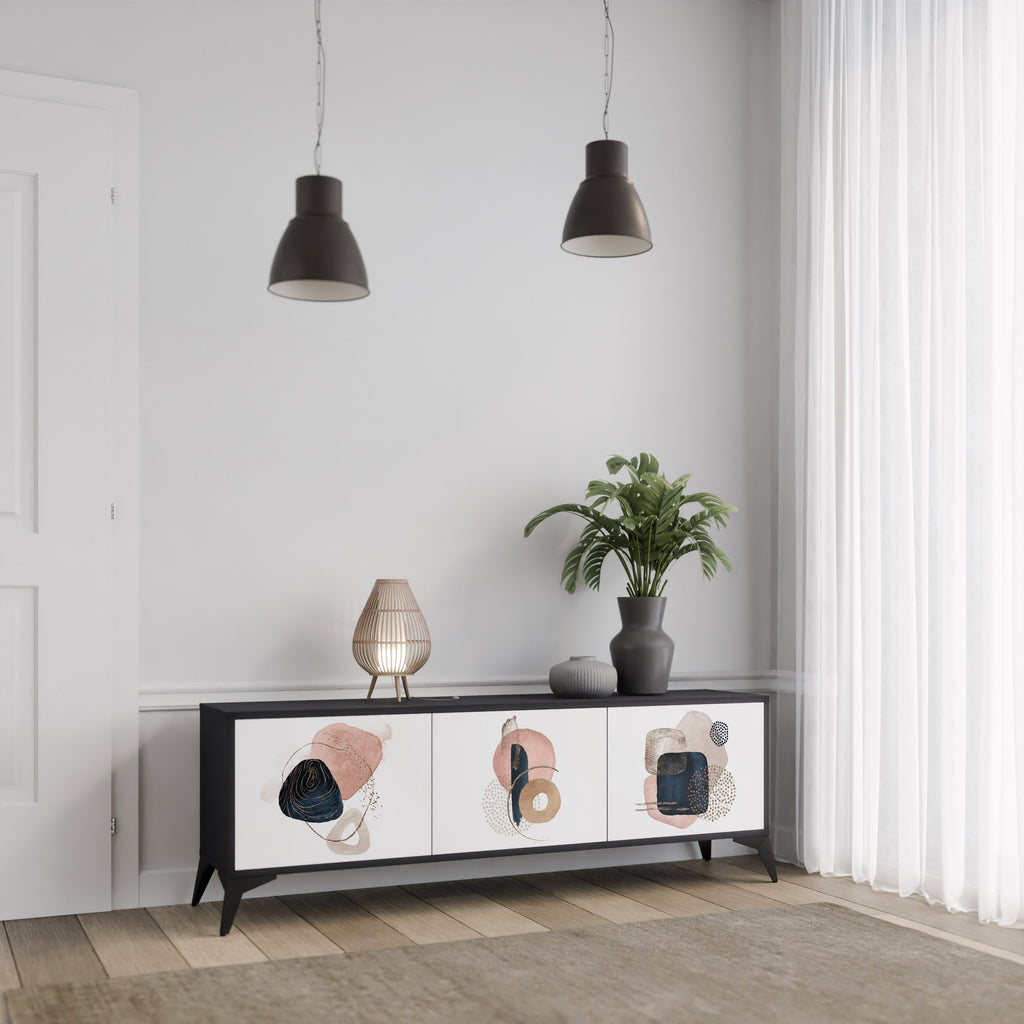 COLORFUL SHAPES Móvel de TV com 3 Portas em Acabamento Preto