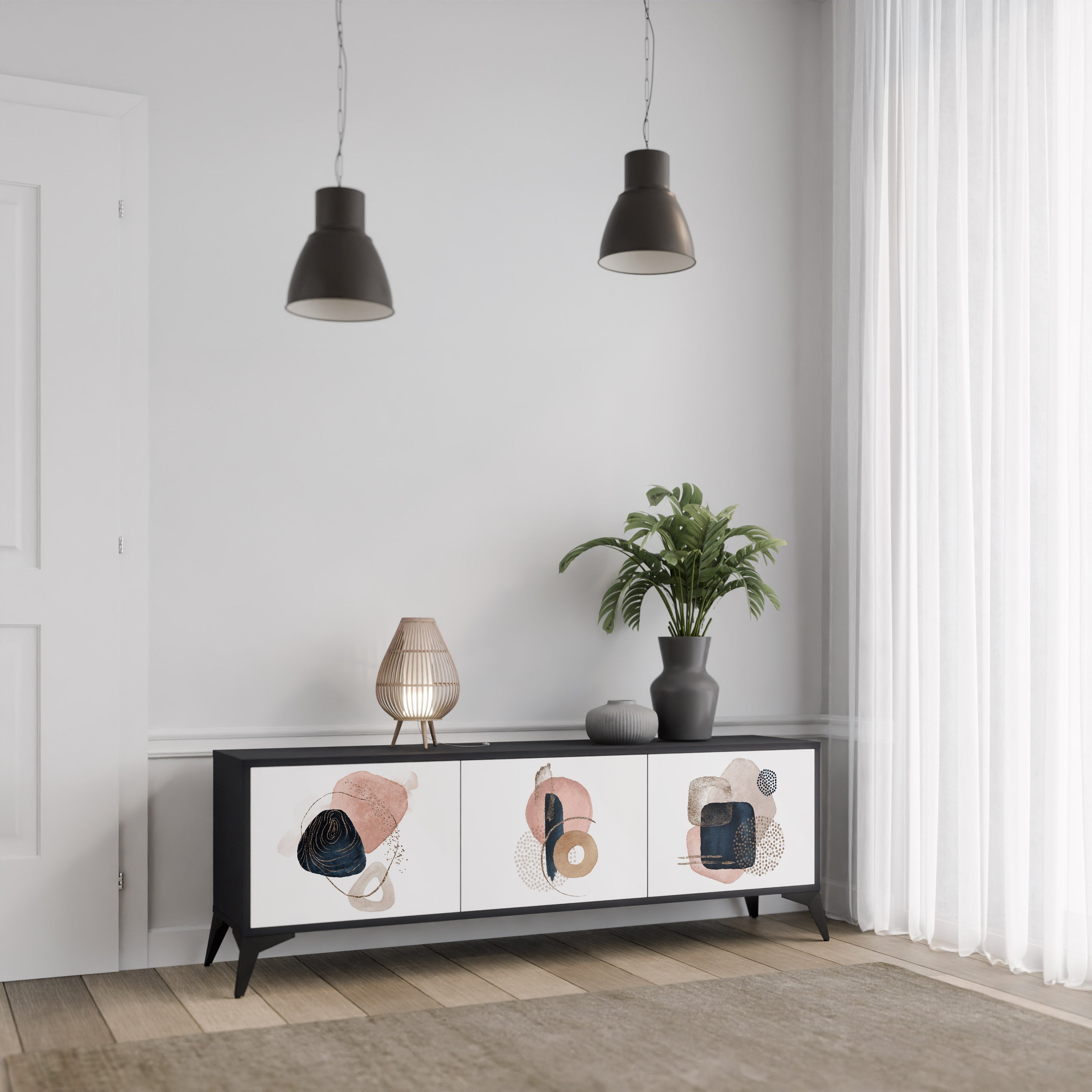 COLORFUL SHAPES Móvel de TV com 3 Portas em Acabamento Preto