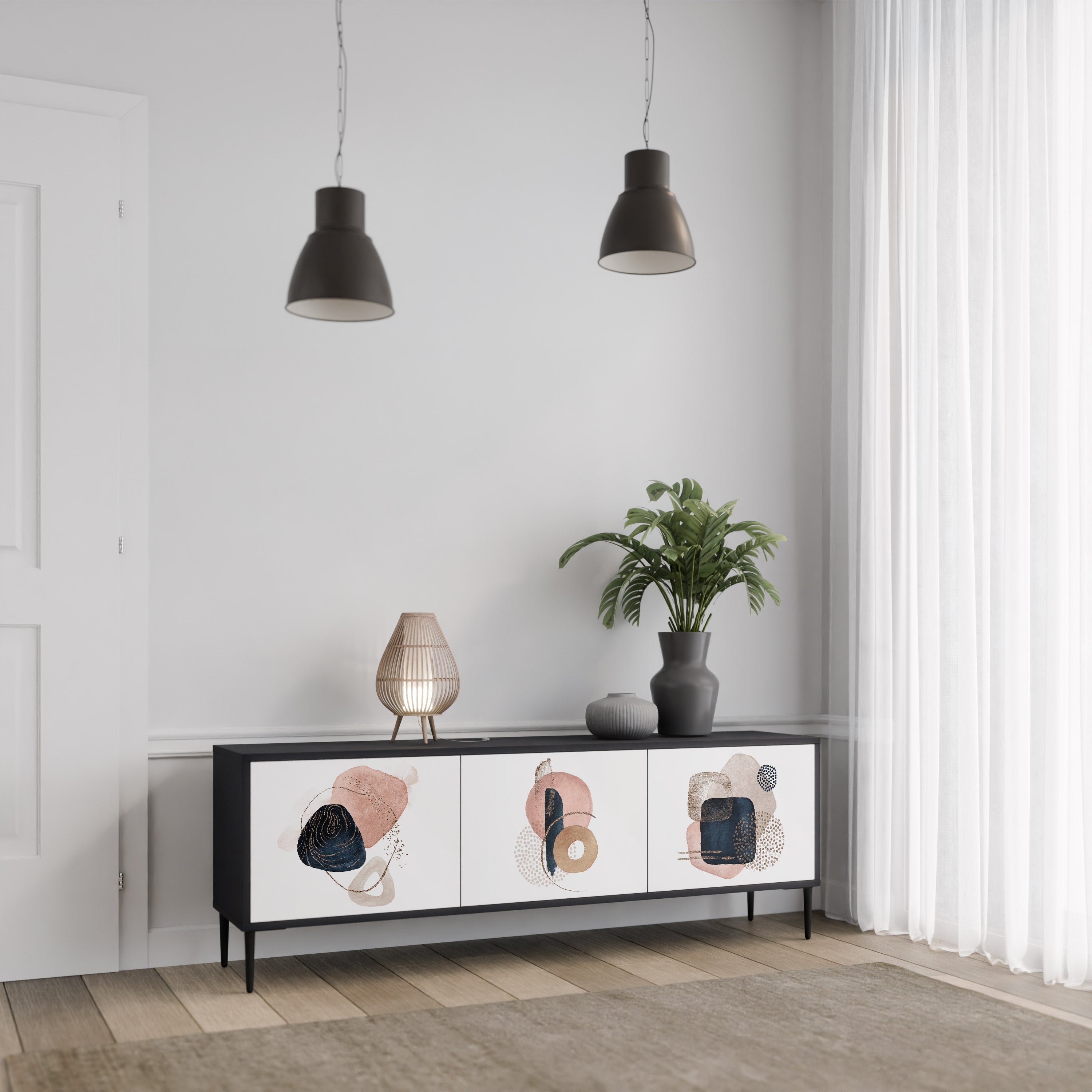 COLORFUL SHAPES Móvel de TV com 3 Portas em Acabamento Preto