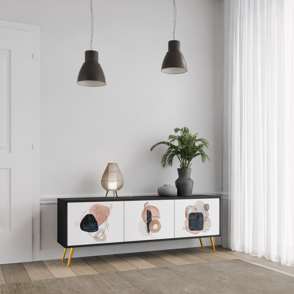 COLORFUL SHAPES Móvel de TV com 3 Portas em Acabamento Preto