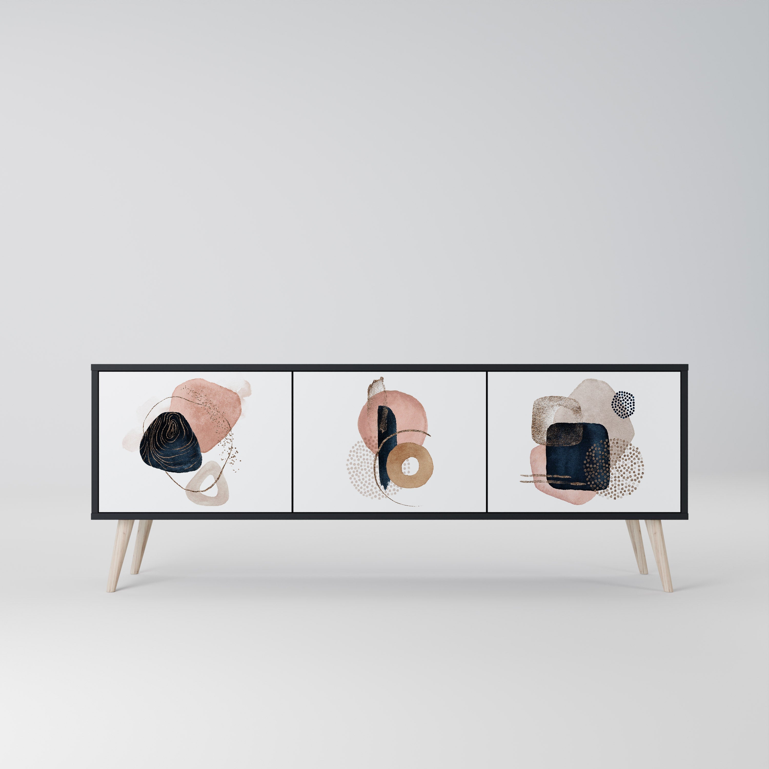 COLORFUL SHAPES Móvel de TV com 3 Portas em Acabamento Preto