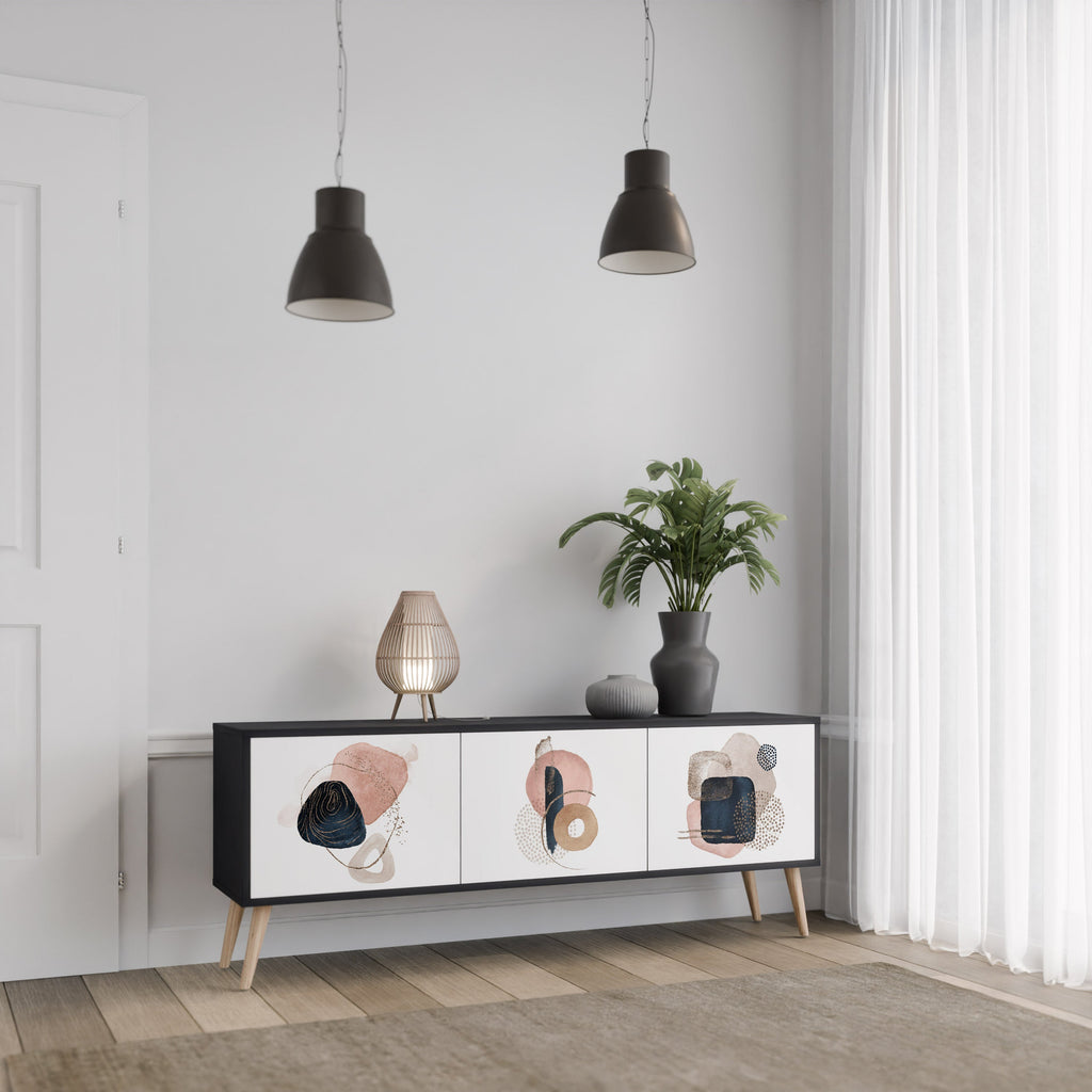 COLORFUL SHAPES Móvel de TV com 3 Portas em Acabamento Preto