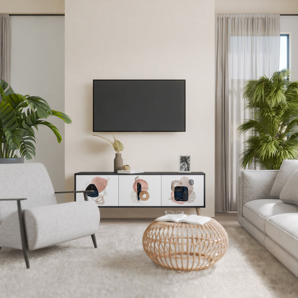 COLORFUL SHAPES Móvel de TV com 3 Portas em Acabamento Preto