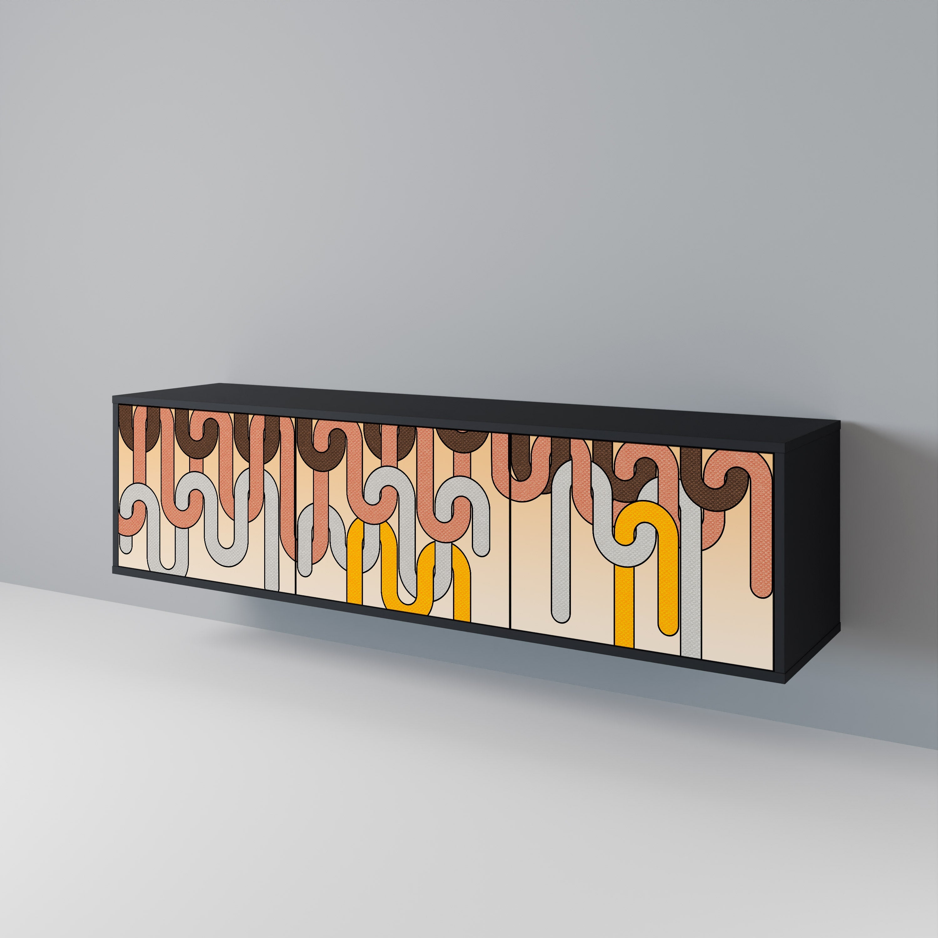 COLORFUL STRINGS Móvel de TV com 3 Portas em Acabamento Preto