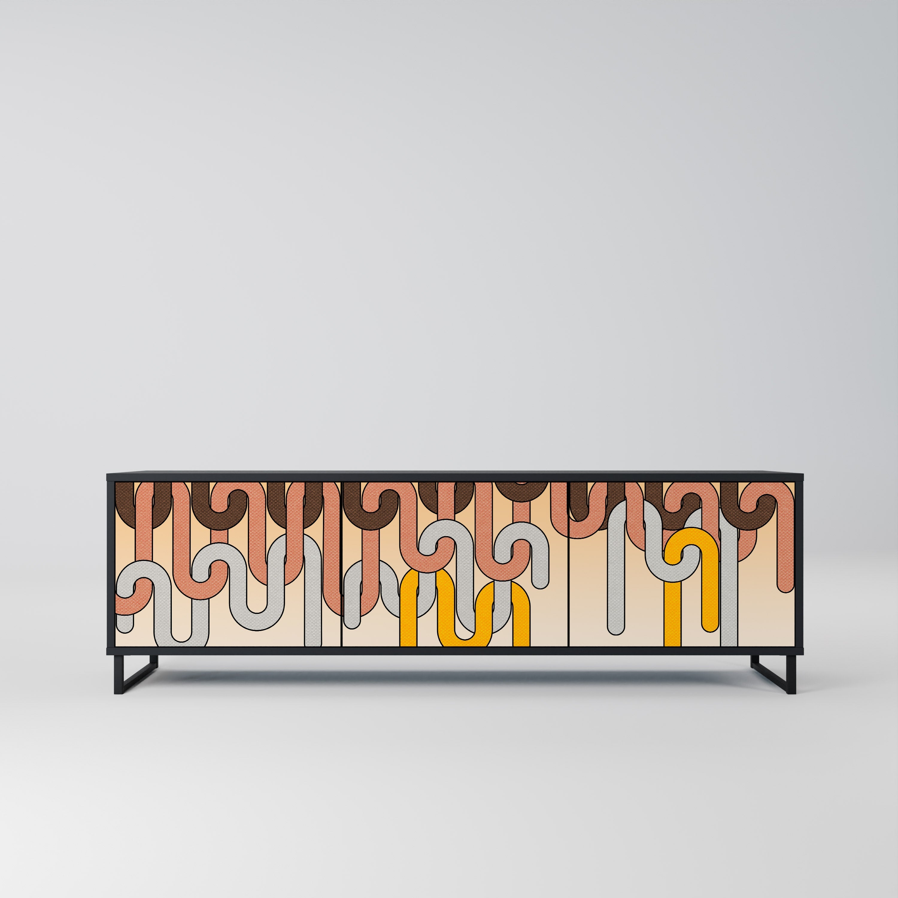 COLORFUL STRINGS Móvel de TV com 3 Portas em Acabamento Preto