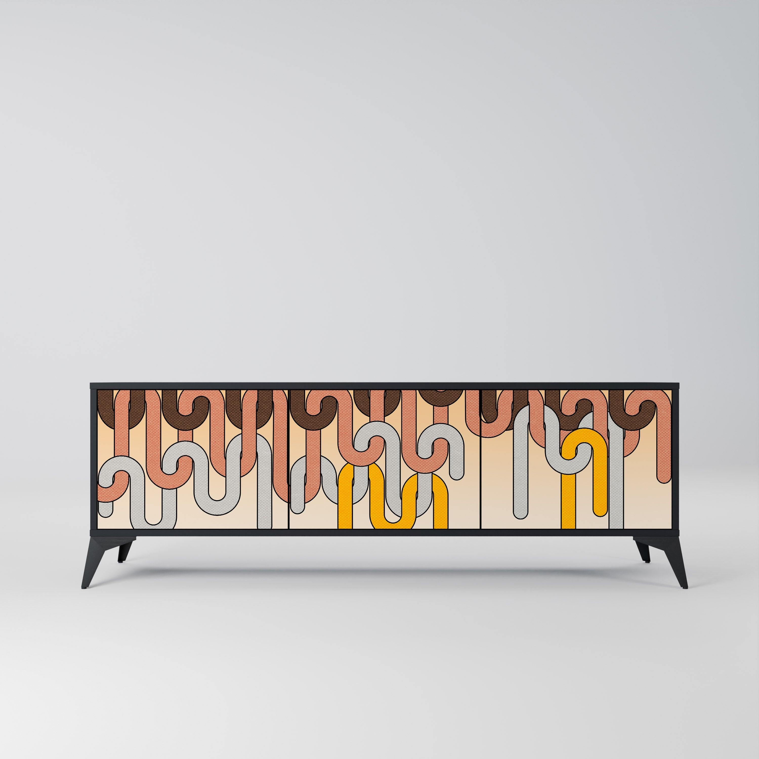 COLORFUL STRINGS Móvel de TV com 3 Portas em Acabamento Preto