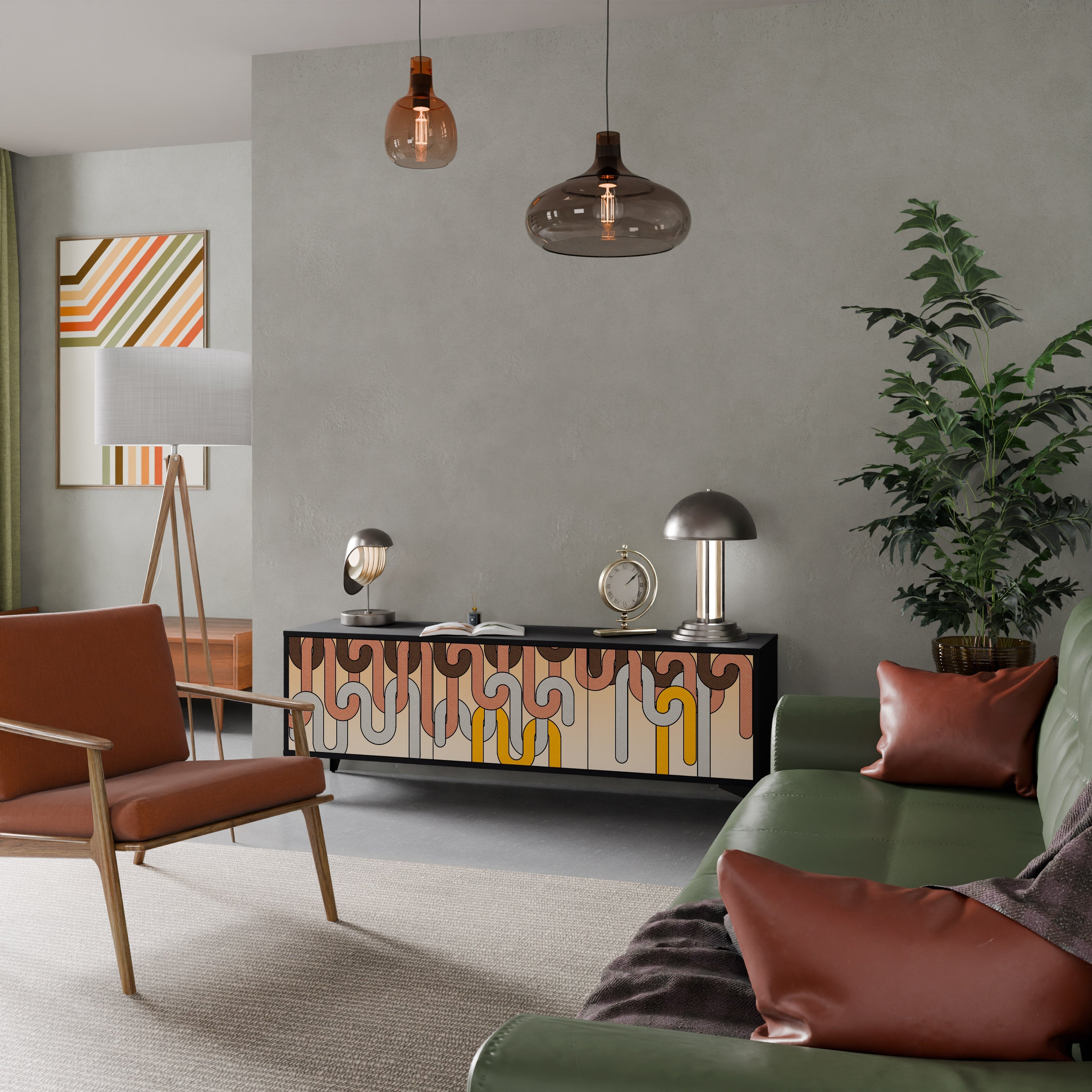 COLORFUL STRINGS Móvel de TV com 3 Portas em Acabamento Preto